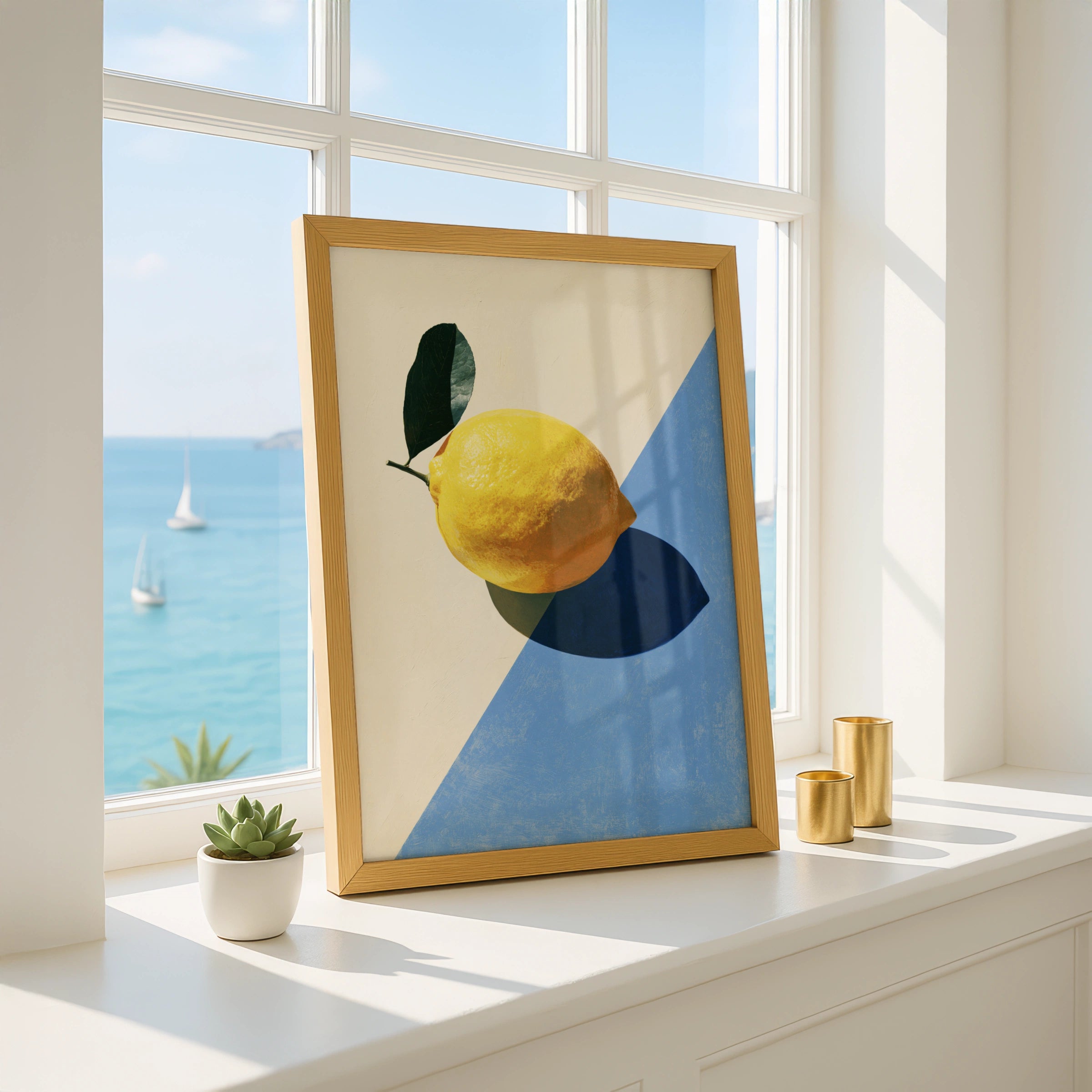 Lemon Still Life Art Print, Colourful Wall Decor, Modern Minimalist Style