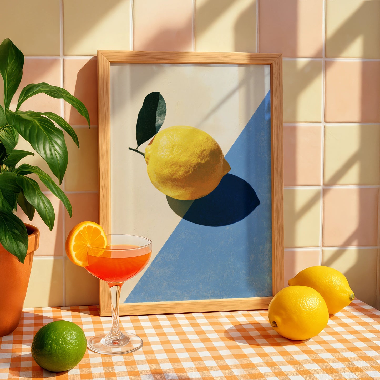 Lemon Still Life Art Print, Colourful Wall Decor, Modern Minimalist Style