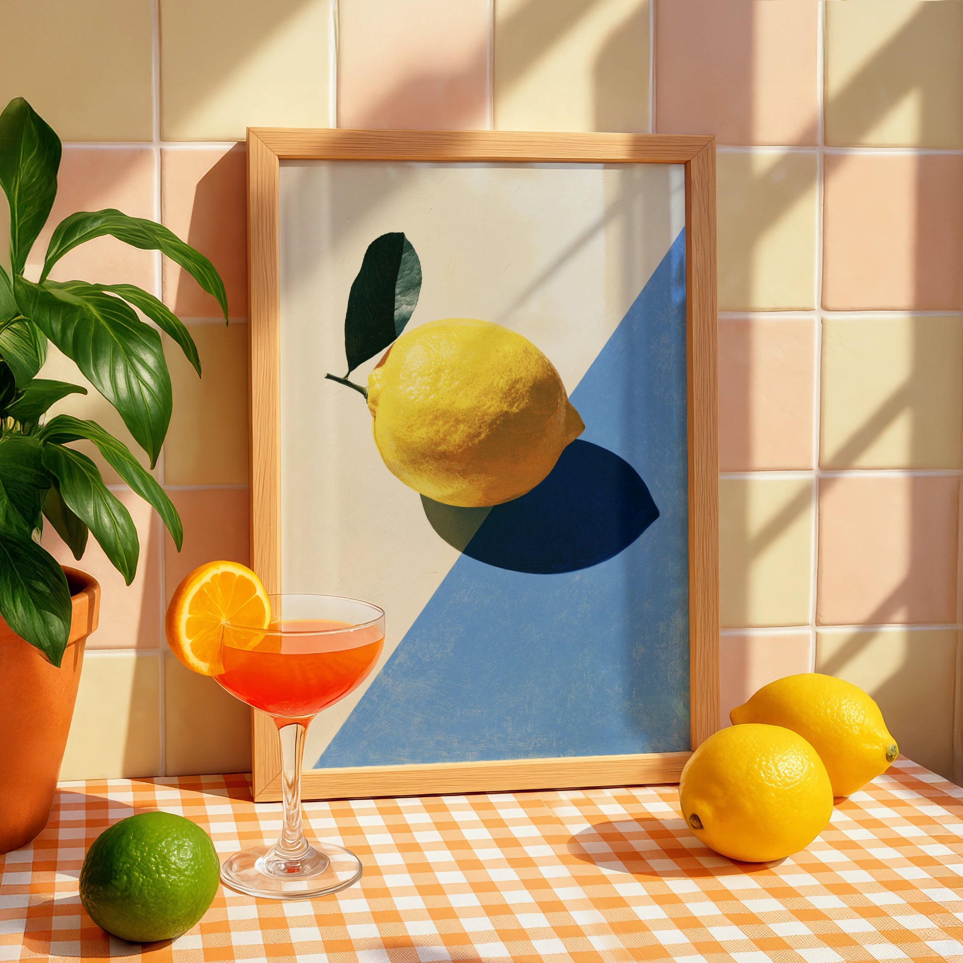 Lemon Still Life Art Print, Colourful Wall Decor, Modern Minimalist Style