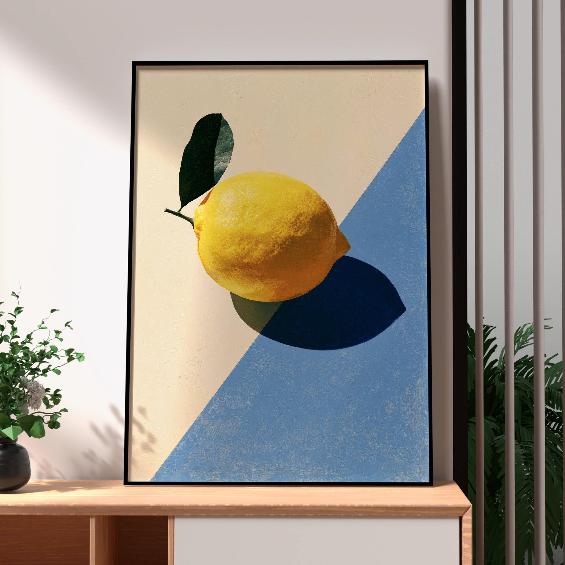 Lemon Still Life Art Print, Colourful Wall Decor, Modern Minimalist Style