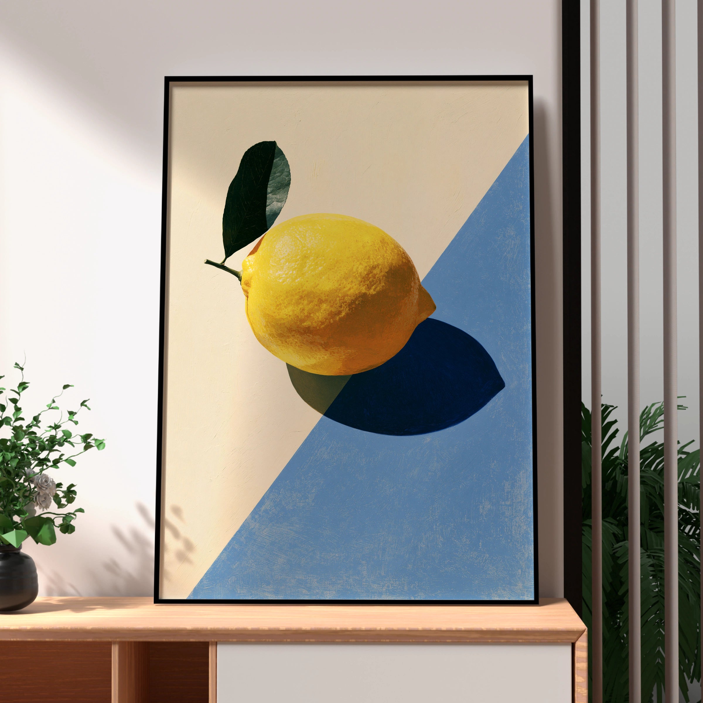 Lemon Still Life Art Print, Colourful Wall Decor, Modern Minimalist Style