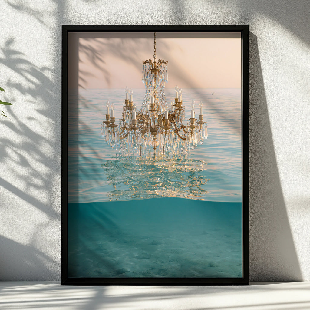 Chandelier Water Scene, Elegant Wall Art, Modern Home Decor, Ocean Aesthetic, Light and Reflections