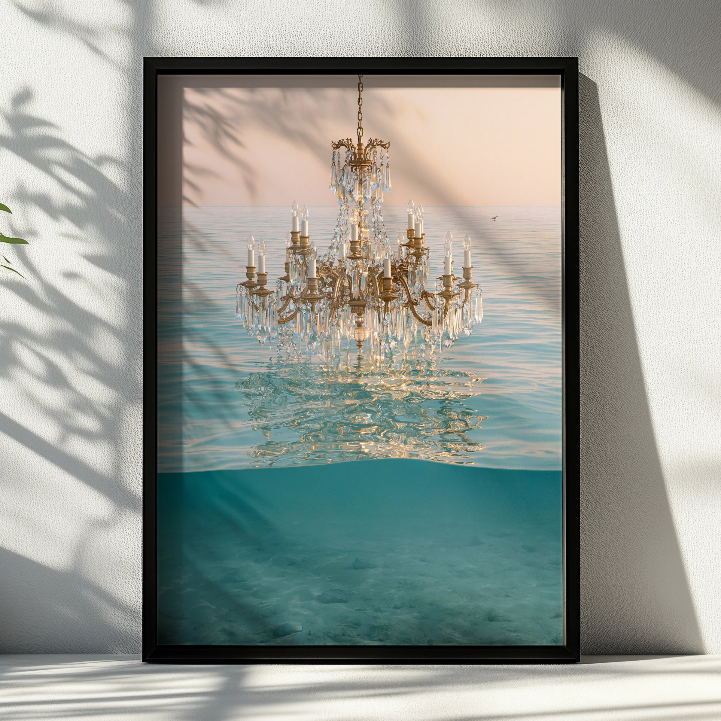 Chandelier Water Scene, Elegant Wall Art, Modern Home Decor, Ocean Aesthetic, Light and Reflections