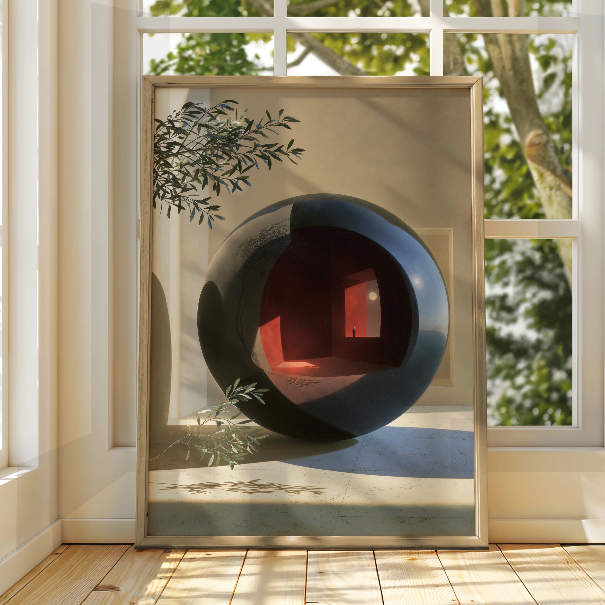 Sphere Mirror Artwork, Abstract Wall Art, Modern Home Decor, Minimalist Design