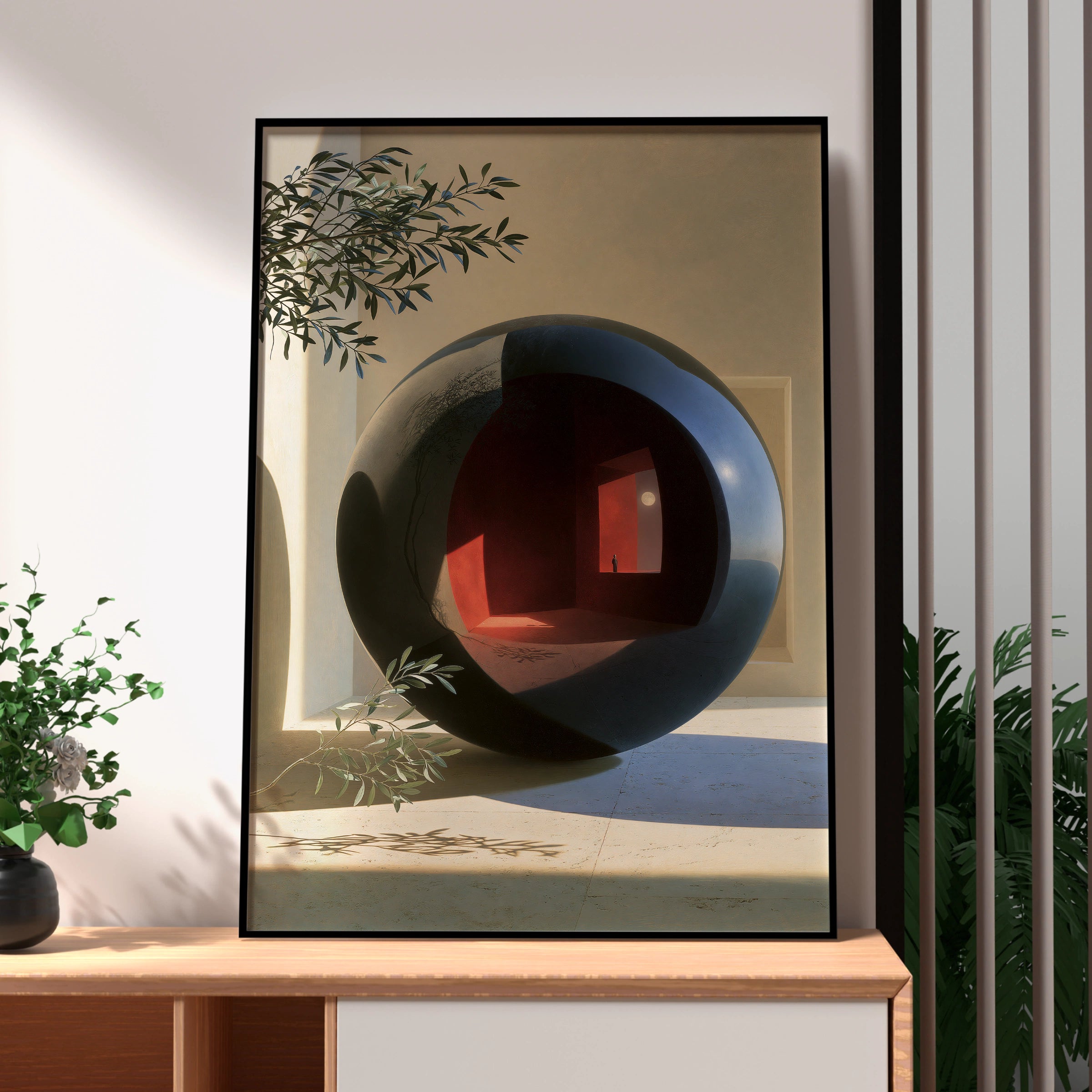 Sphere Mirror Artwork, Abstract Wall Art, Modern Home Decor, Minimalist Design