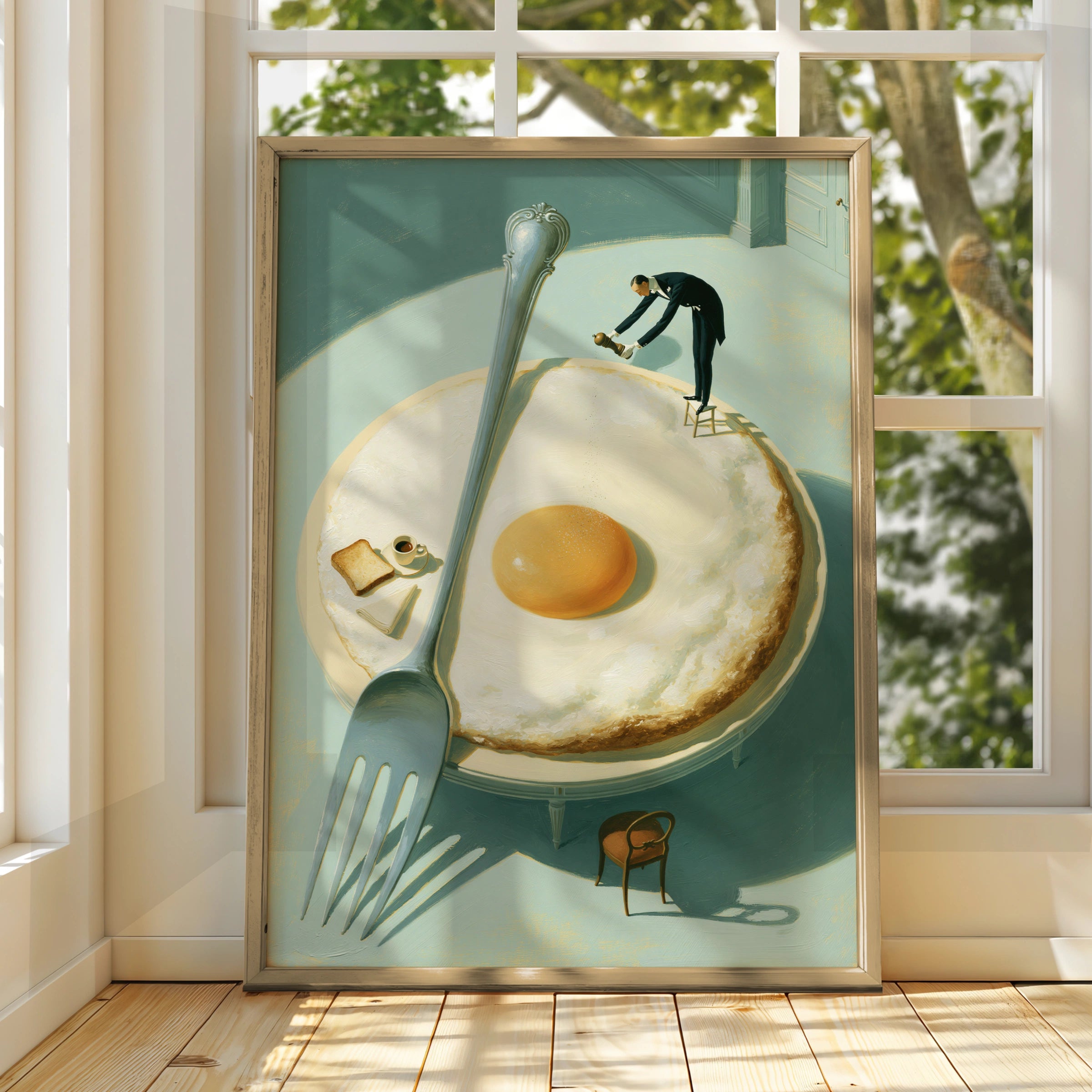 Whimsical Egg Art Print, Food Inspired Poster, Surreal Kitchen Decor