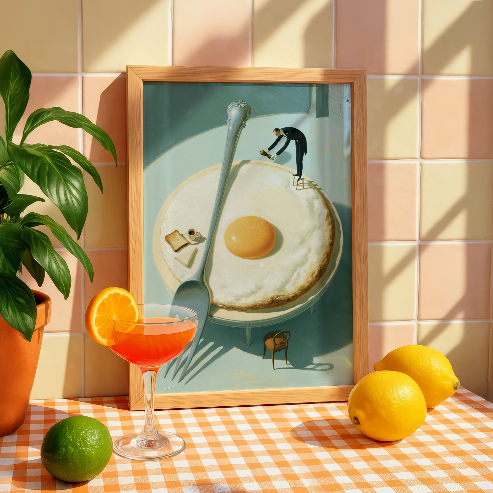 Whimsical Egg Art Print, Food Inspired Poster, Surreal Kitchen Decor