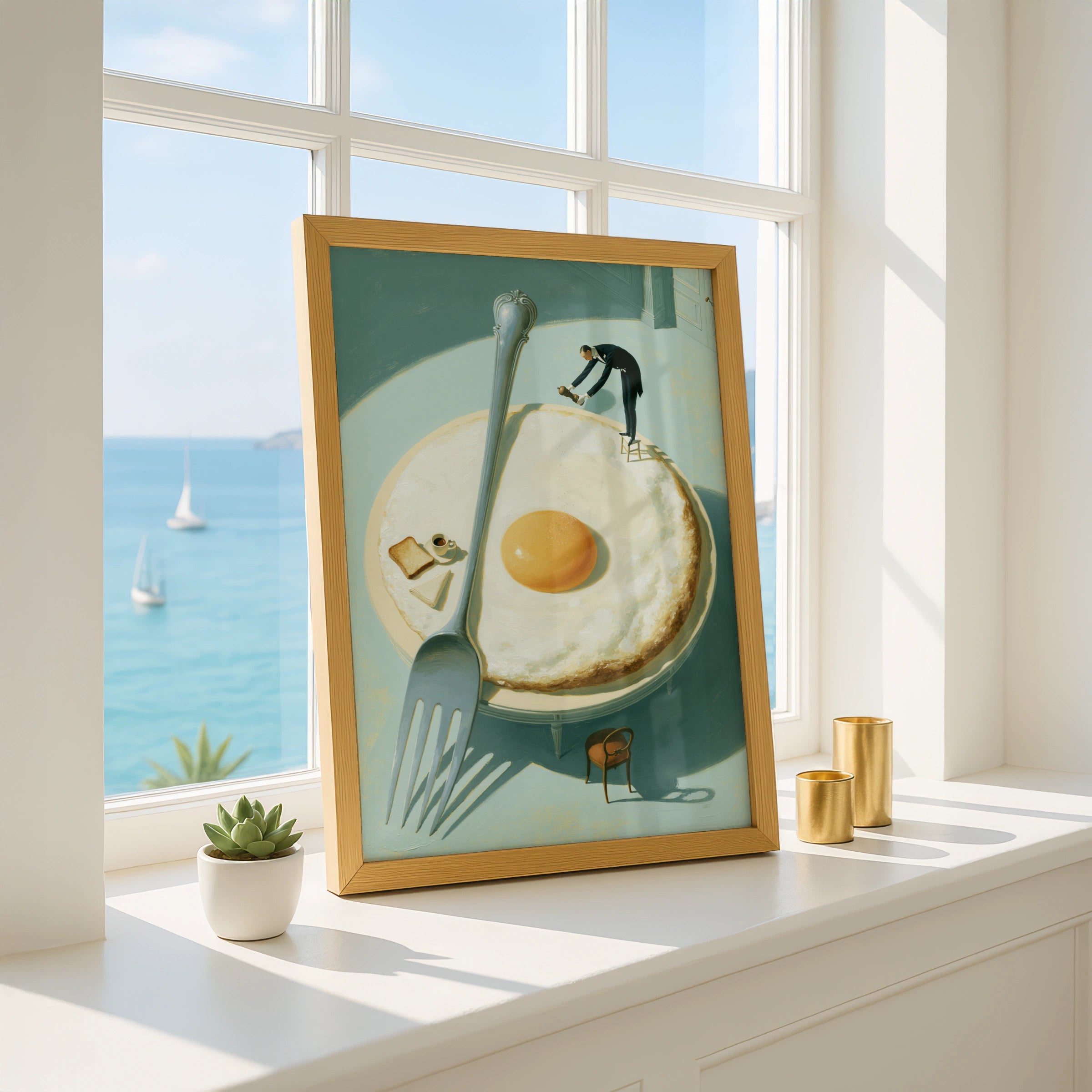 Whimsical Egg Art Print, Food Inspired Poster, Surreal Kitchen Decor