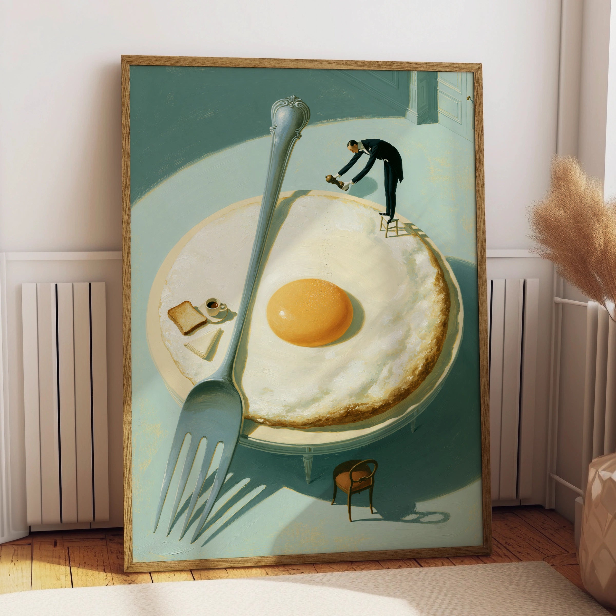 Whimsical Egg Art Print, Food Inspired Poster, Surreal Kitchen Decor