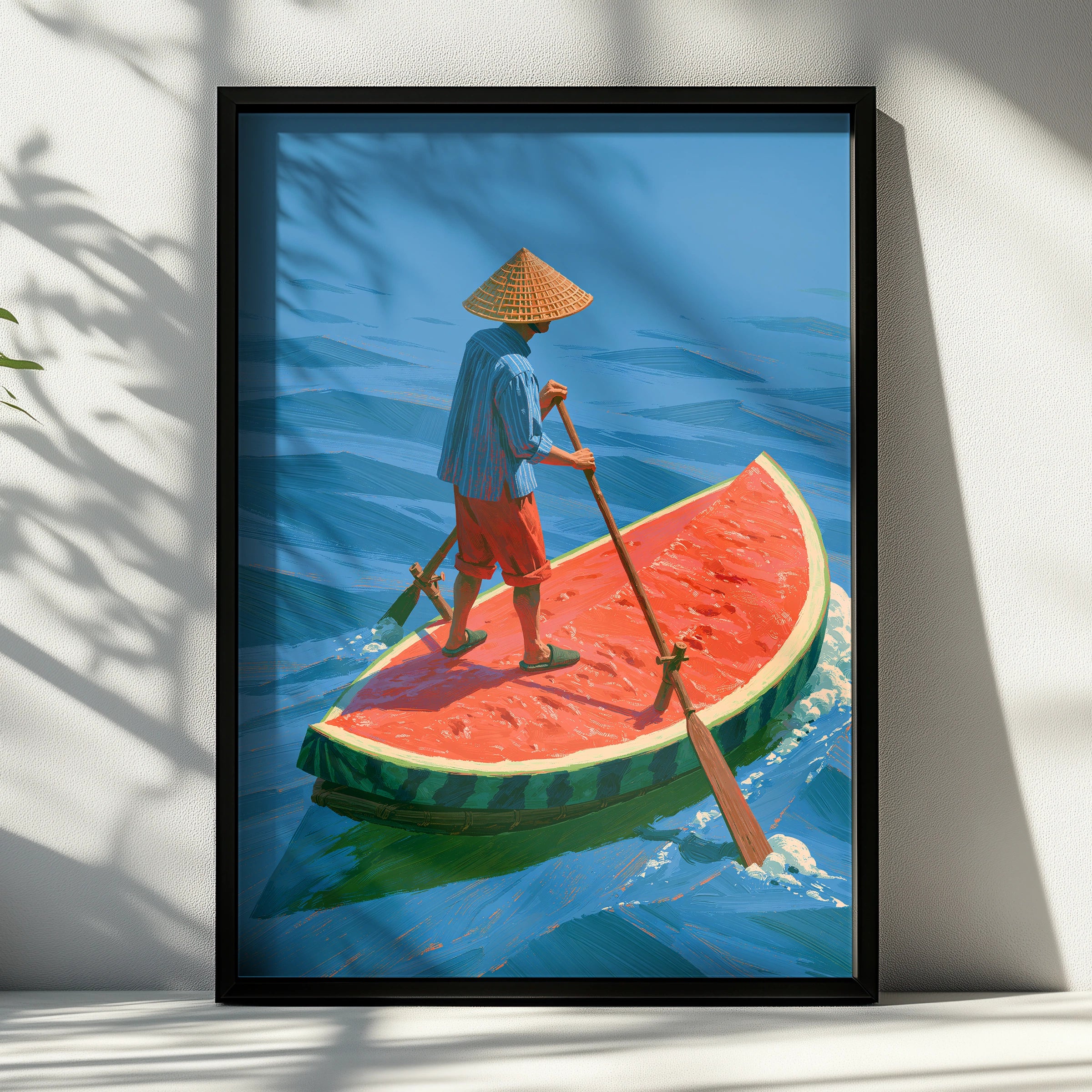 Watermelon Boat, Whimsical Art, Playful Decor, Colourful Illustration, Nautical Scene