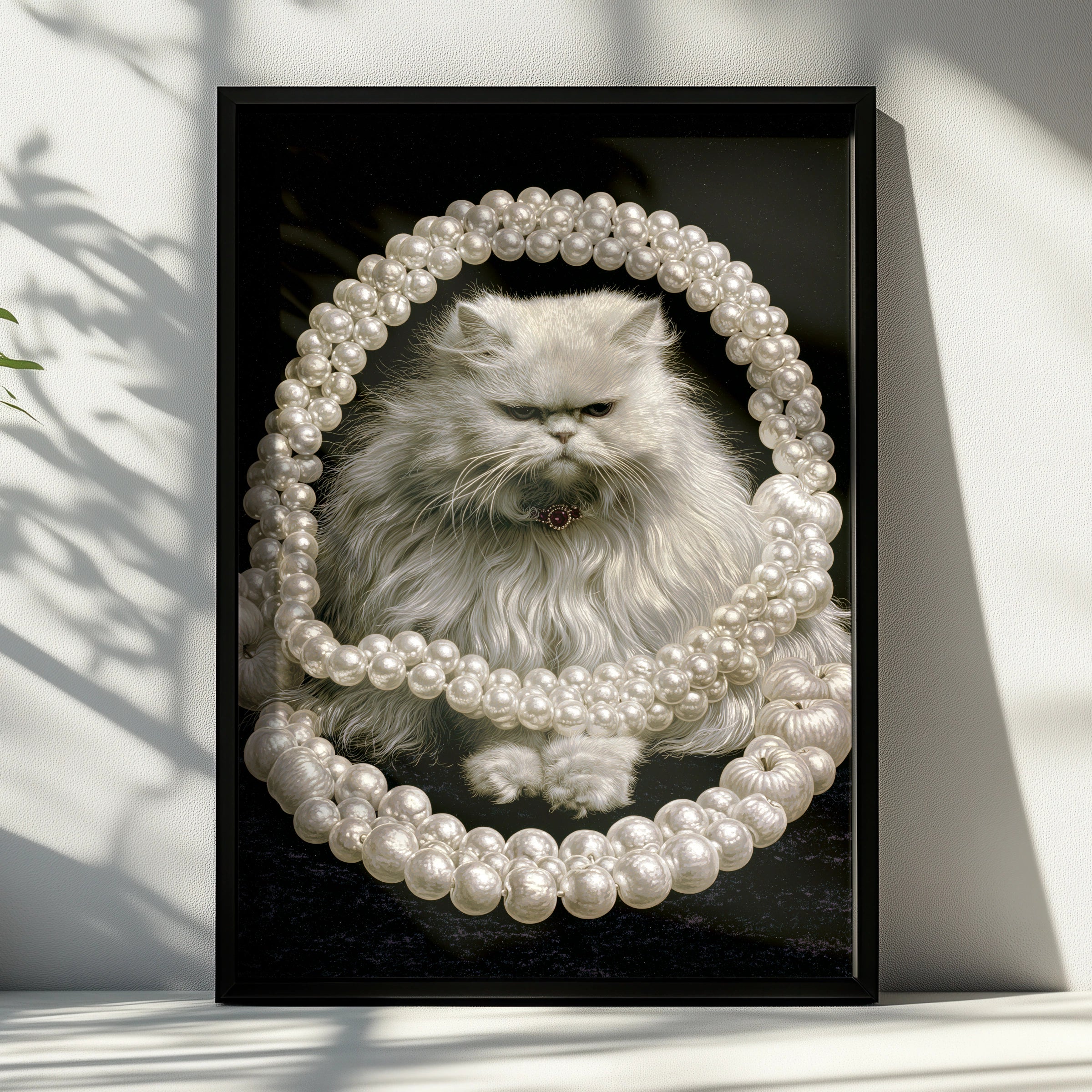 Persian Cat with Pearls Wall Art, Elegant Home Decor, Unique Cat Portrait, Pet Lover Gift