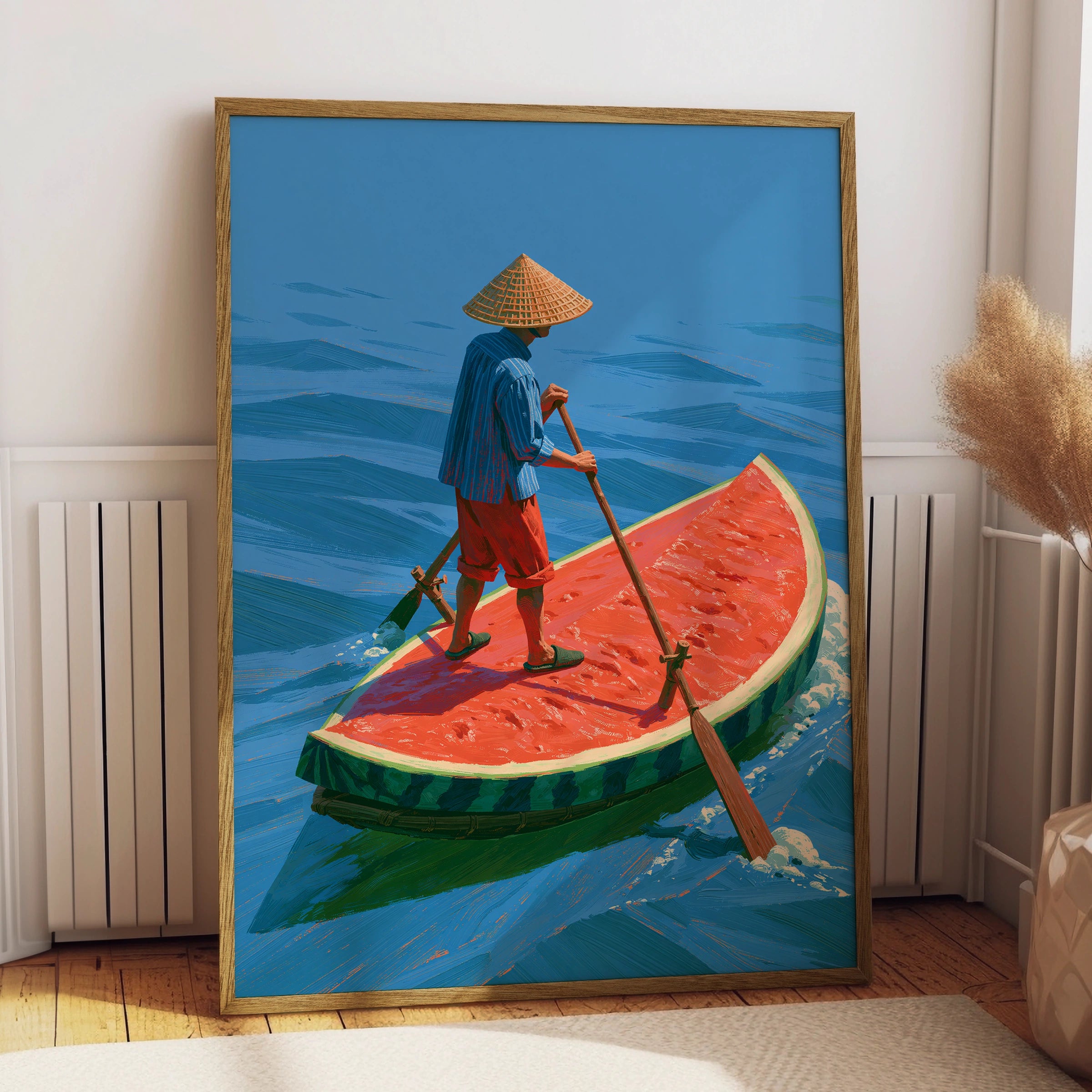 Watermelon Boat, Whimsical Art, Playful Decor, Colourful Illustration, Nautical Scene