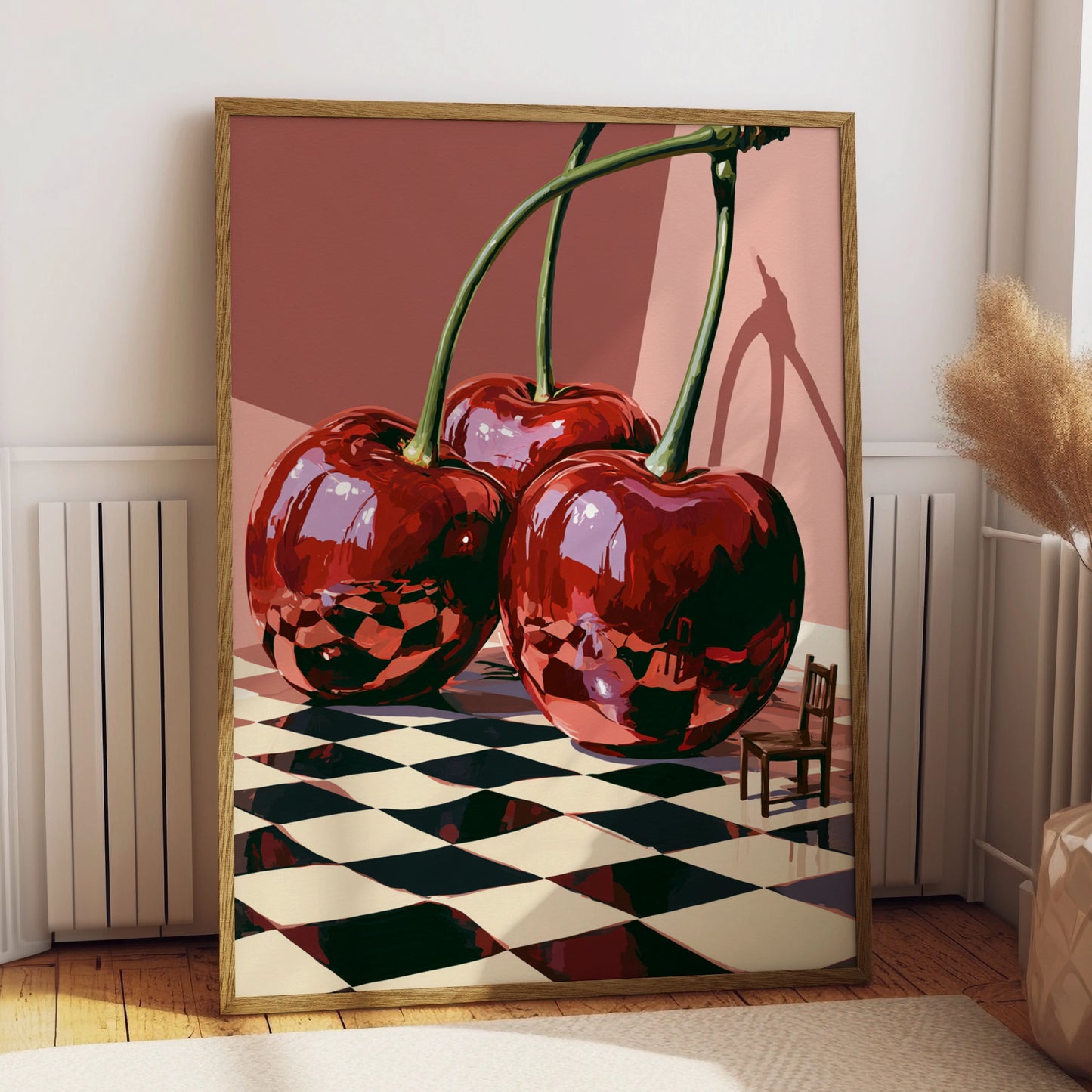 Cherry Scene Painting, Bold Print, Colourful Art, Playful Design, Modern Aesthetic
