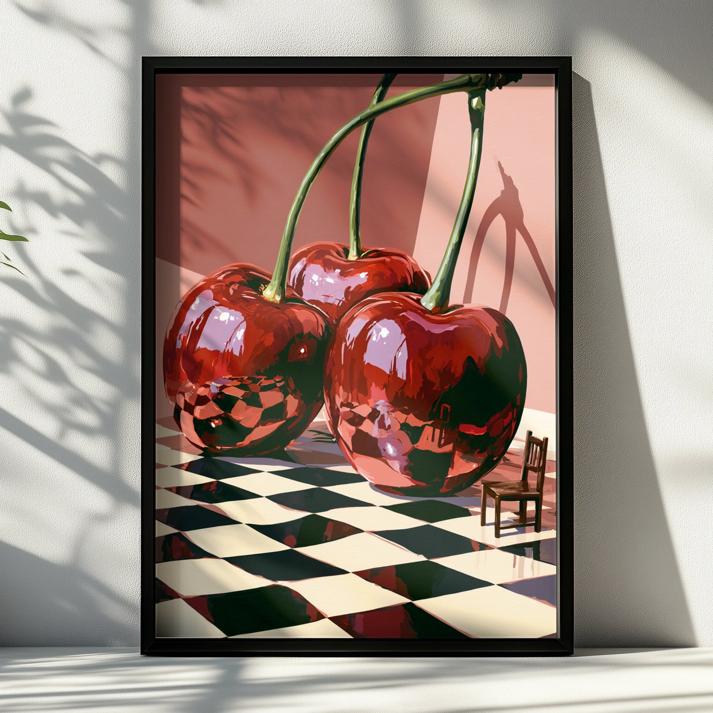 Cherry Scene Painting, Bold Print, Colourful Art, Playful Design, Modern Aesthetic