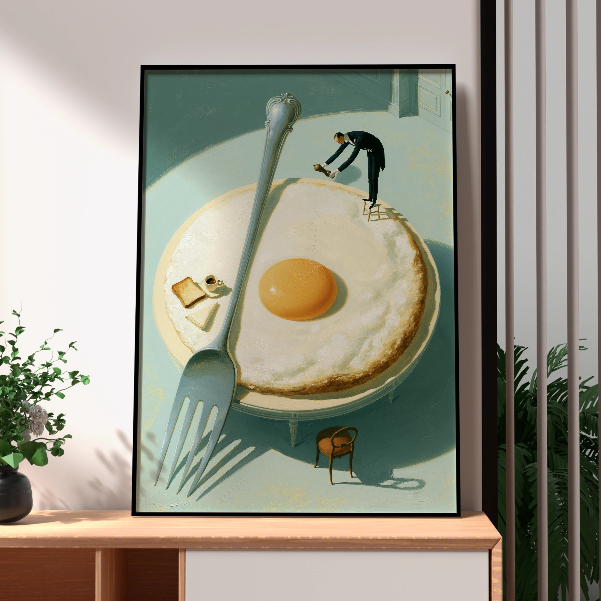Whimsical Egg Art Print, Food Inspired Poster, Surreal Kitchen Decor