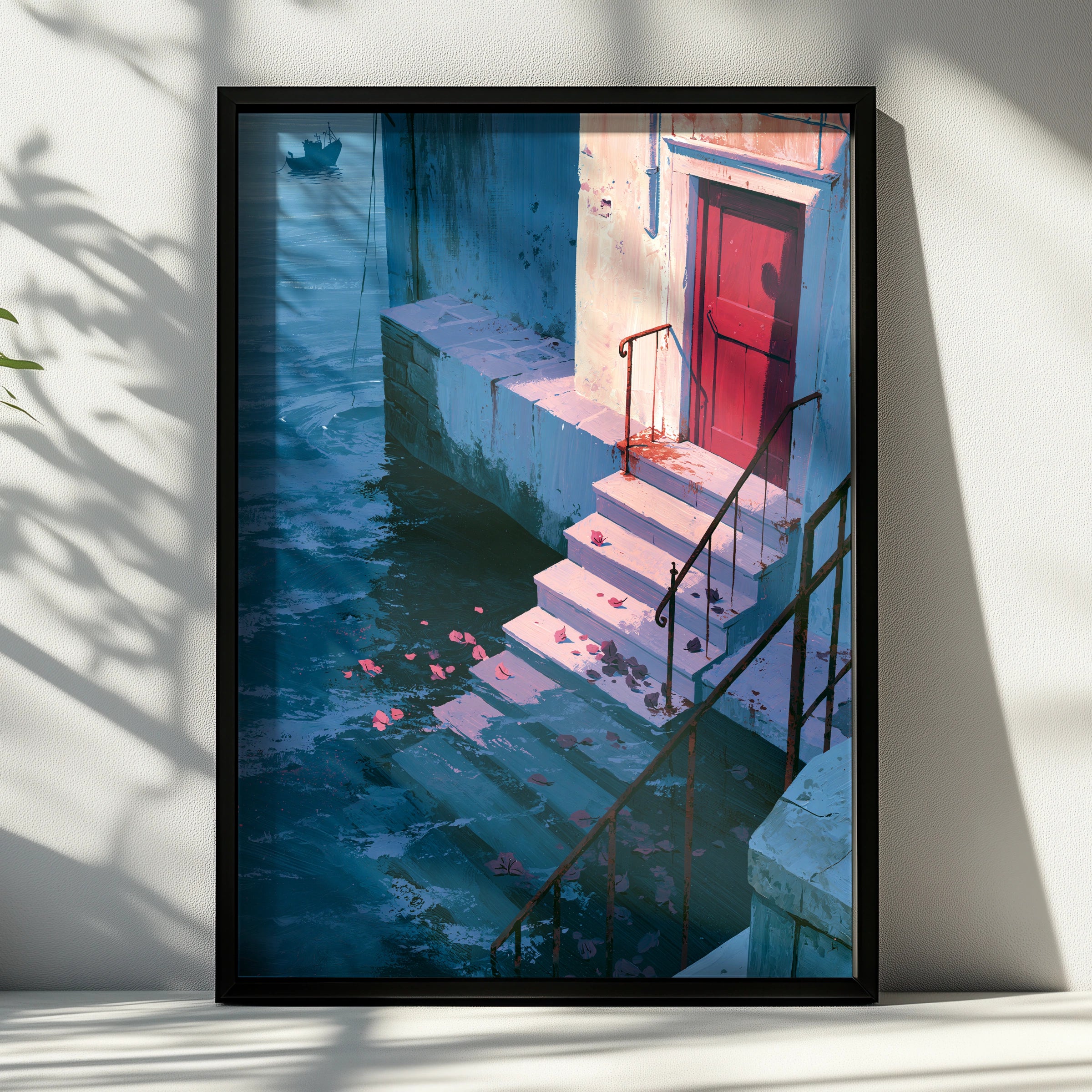 Water Steps Scene, Art Print, Colourful Wall Decor, Vibrant City Art, Modern Home Style