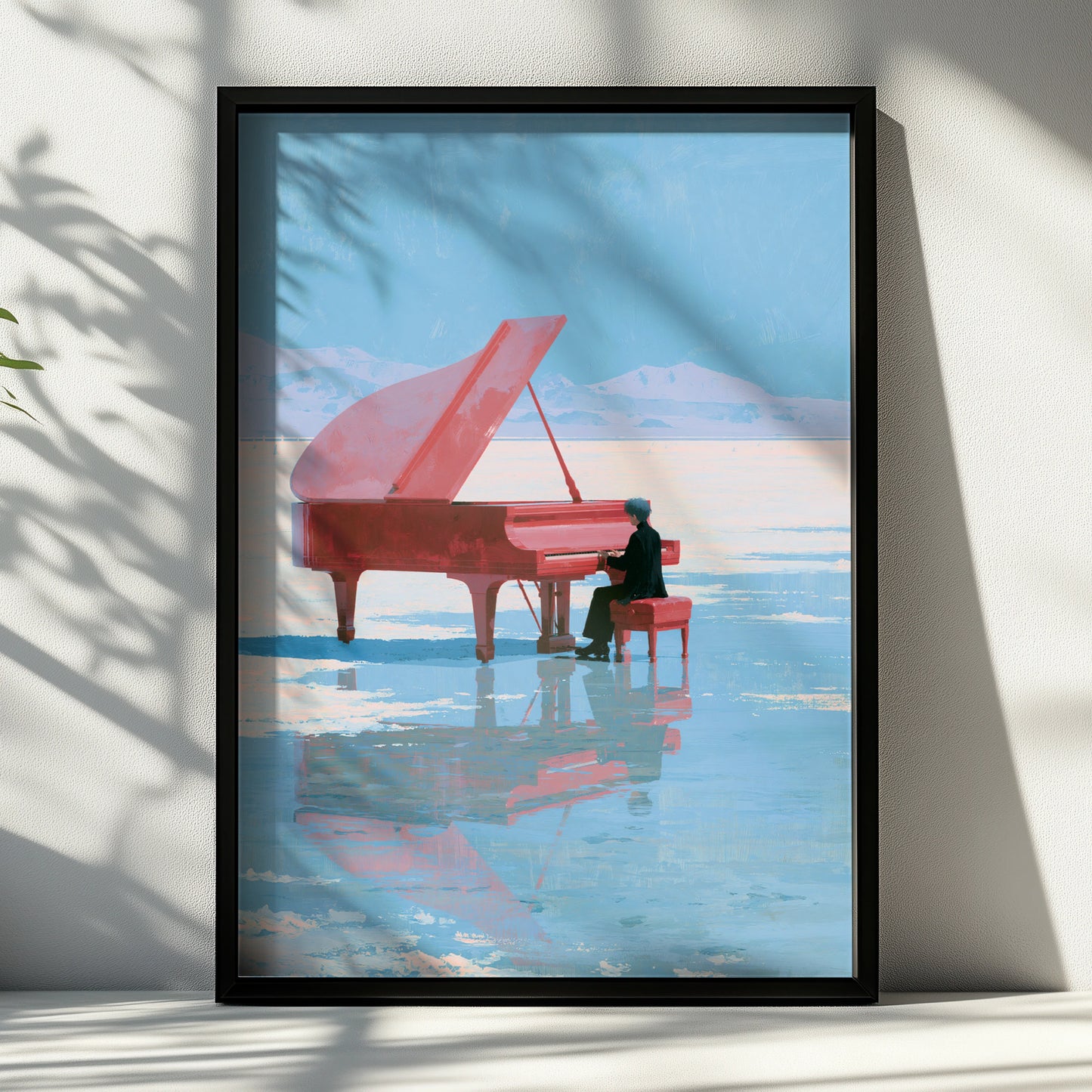 Red Piano on Ice Landscape, Surreal Art Print, Dreamy Minimalism, Unique Wall Decor
