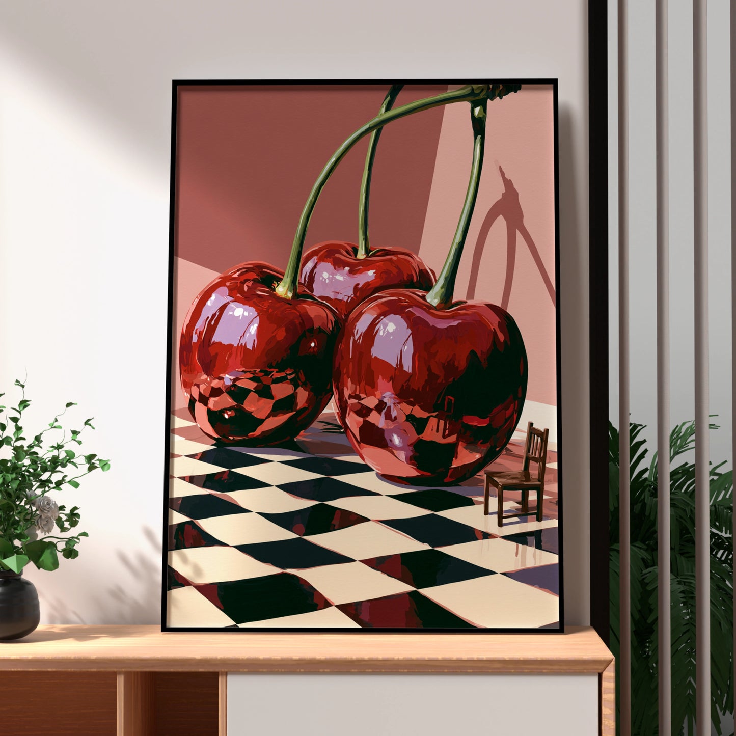Cherry Scene Painting, Bold Print, Colourful Art, Playful Design, Modern Aesthetic