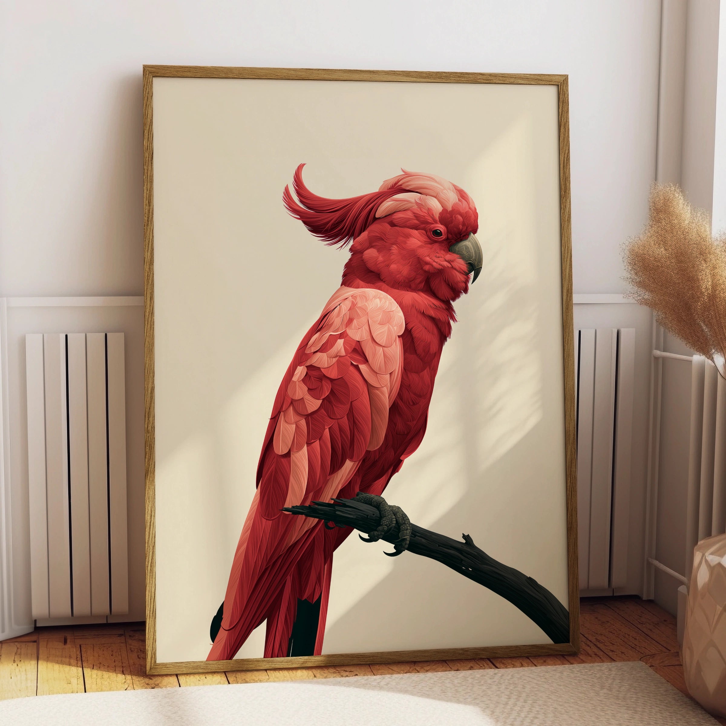 Red Parrot Print, Cockatoo Bird Poster, Minimalist Animal Wall Art
