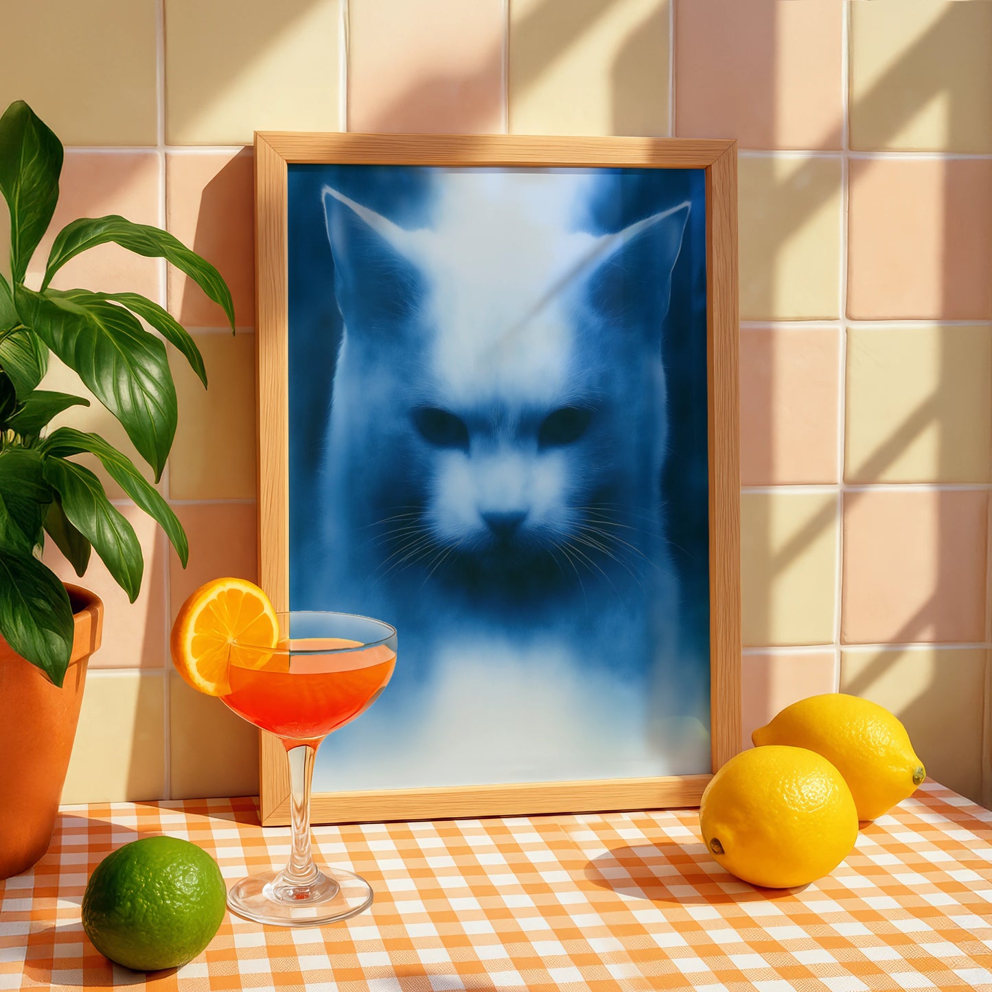 Blue Cat Portrait Print, Moody Feline Wall Art, Dark Modern Poster