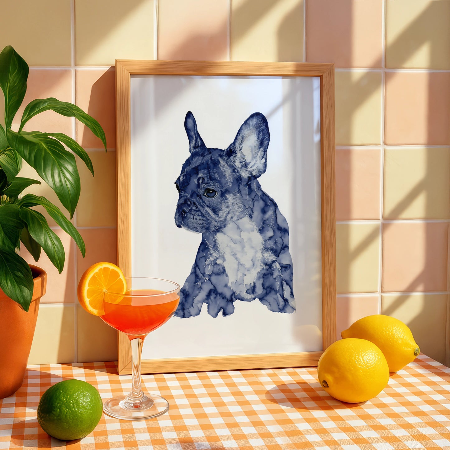 French Bulldog Puppy Print, Navy Blue Watercolour Dog Wall Art, Frenchie Poster