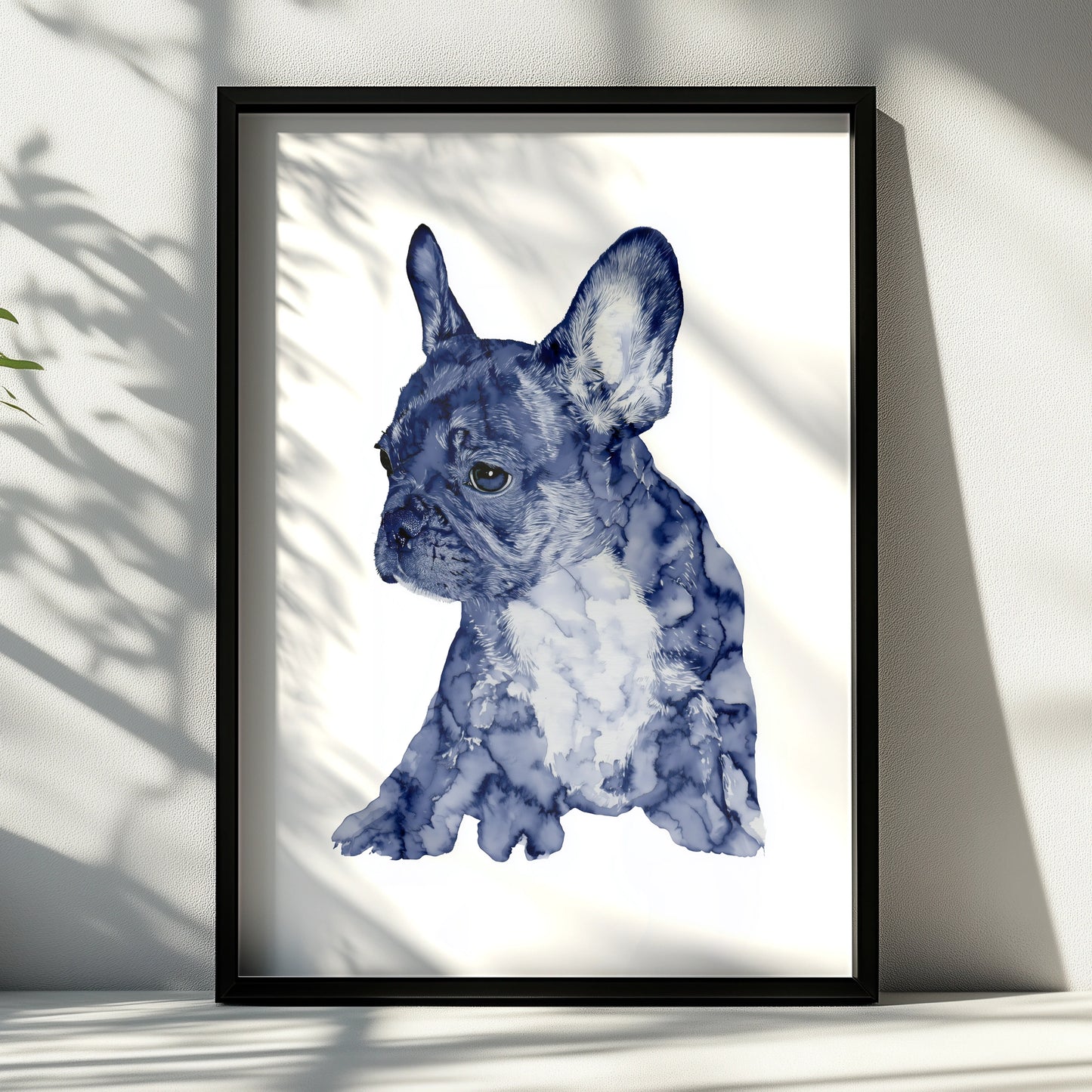 French Bulldog Puppy Print, Navy Blue Watercolour Dog Wall Art, Frenchie Poster