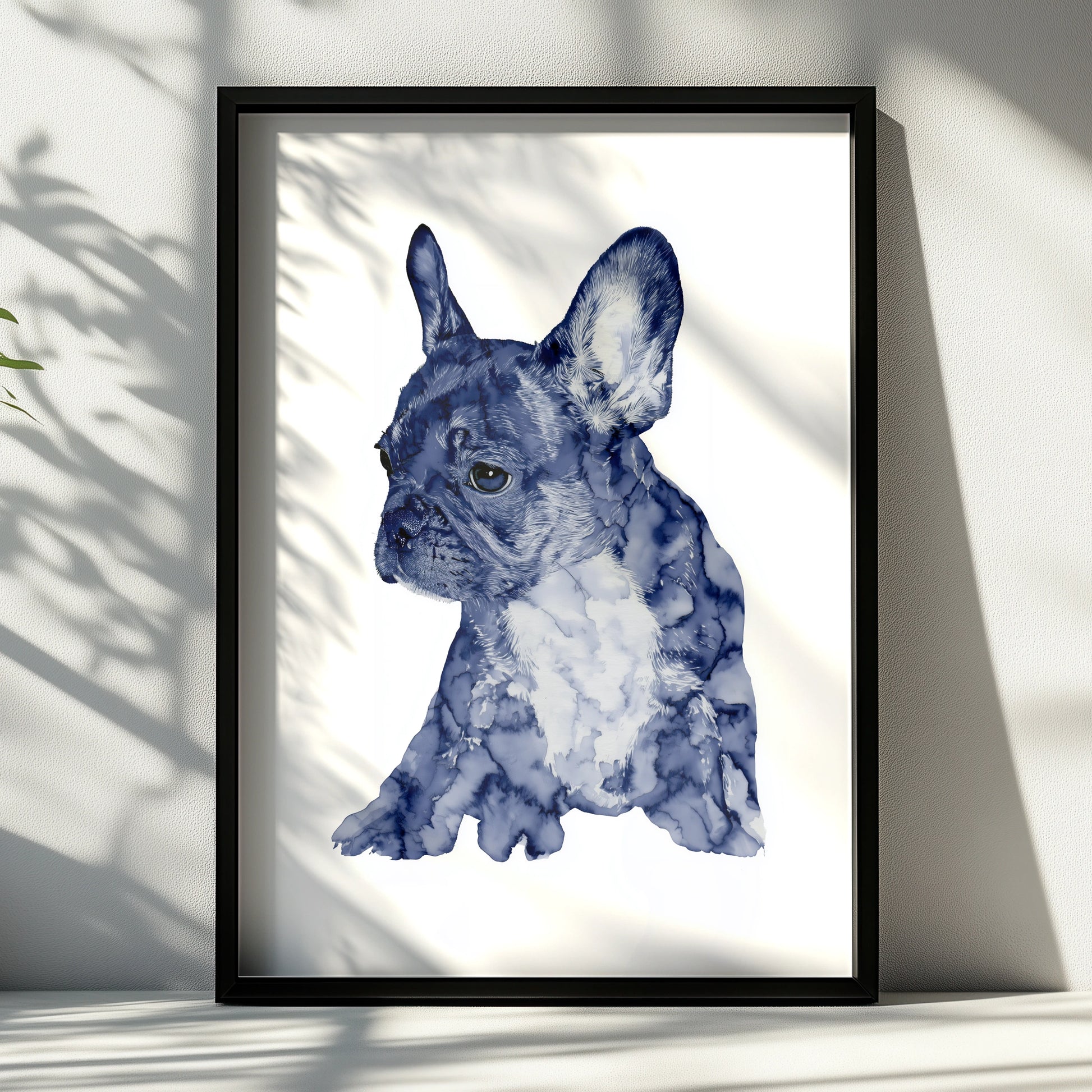 French Bulldog Puppy Print, Navy Blue Watercolour Dog Wall Art, Frenchie Poster