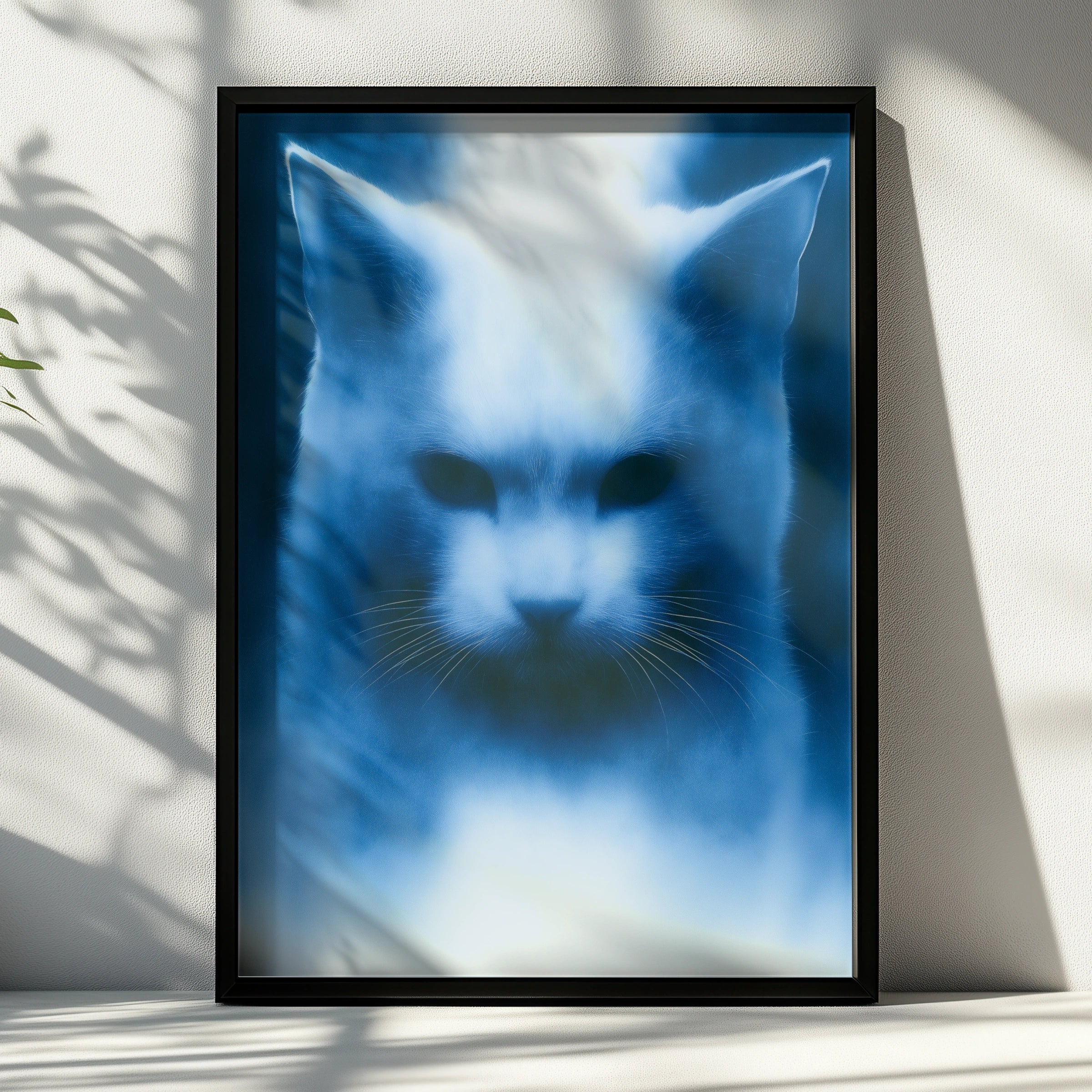 Blue Cat Portrait Print, Moody Feline Wall Art, Dark Modern Poster