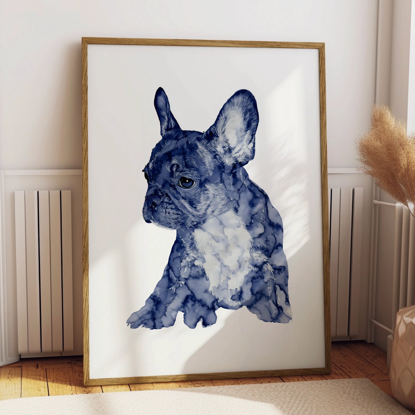 French Bulldog Puppy Print, Navy Blue Watercolour Dog Wall Art, Frenchie Poster