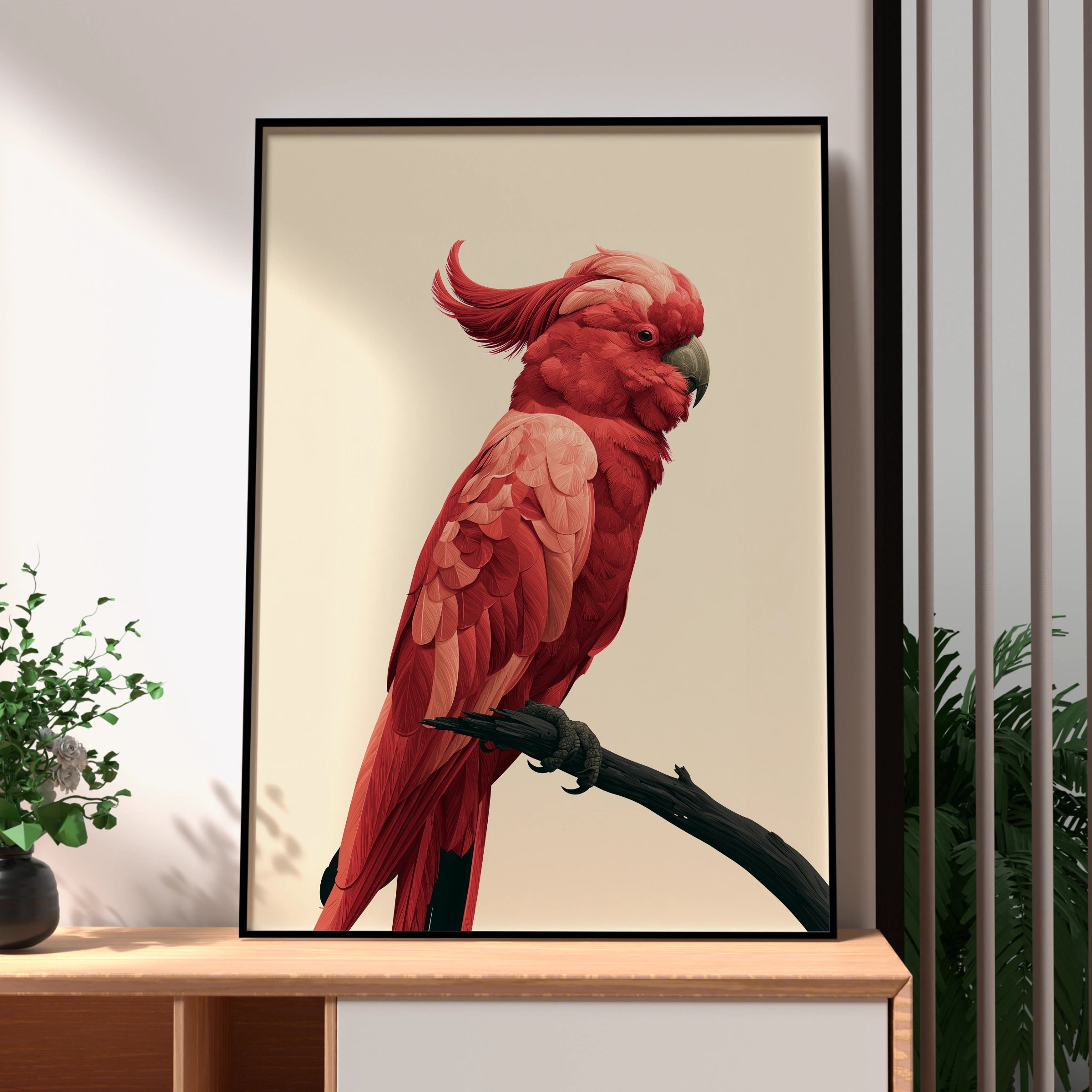 Red Parrot Print, Cockatoo Bird Poster, Minimalist Animal Wall Art