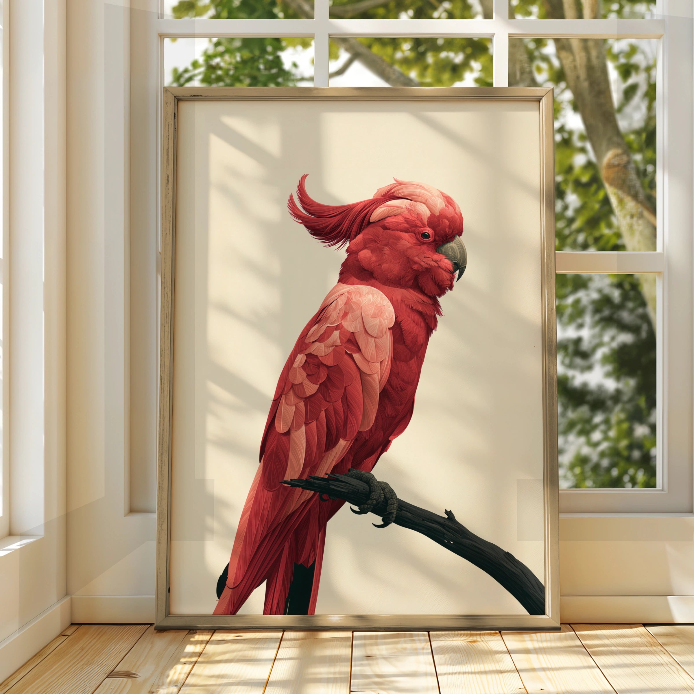Red Parrot Print, Cockatoo Bird Poster, Minimalist Animal Wall Art