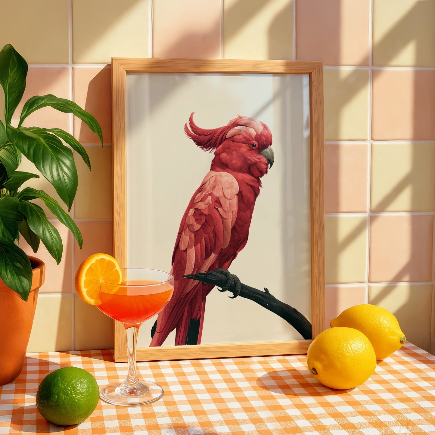 Red Parrot Print, Cockatoo Bird Poster, Minimalist Animal Wall Art