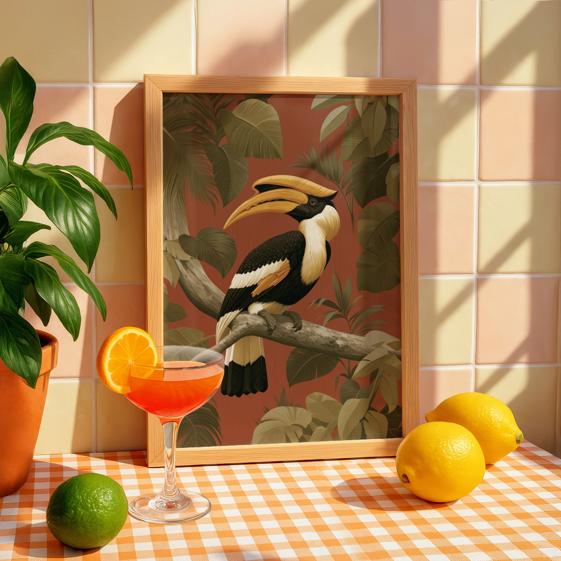 Hornbill Tropical Bird Poster, Jungle Foliage Wall Art, Botanical Print
