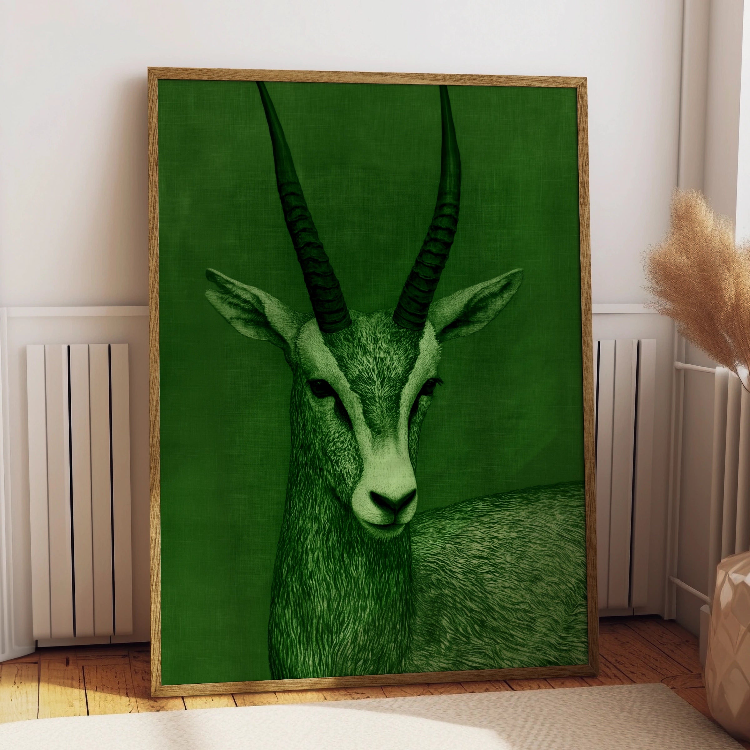 Antelope Portrait Poster, Green Wildlife Wall Art, Modern Animal Print