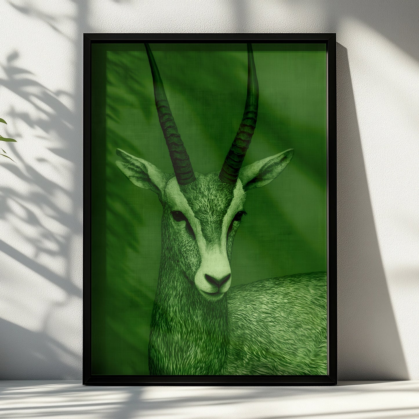 Antelope Portrait Poster, Green Wildlife Wall Art, Modern Animal Print