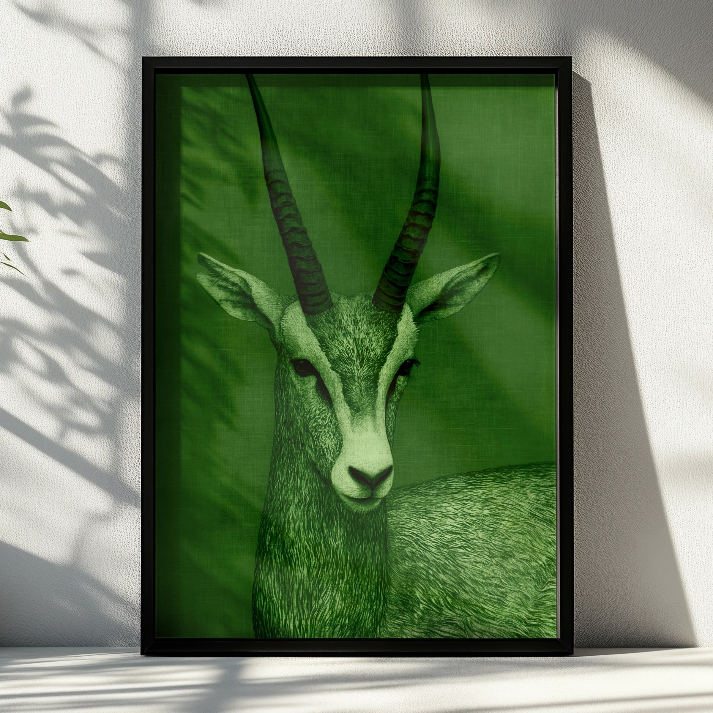 Antelope Portrait Poster, Green Wildlife Wall Art, Modern Animal Print