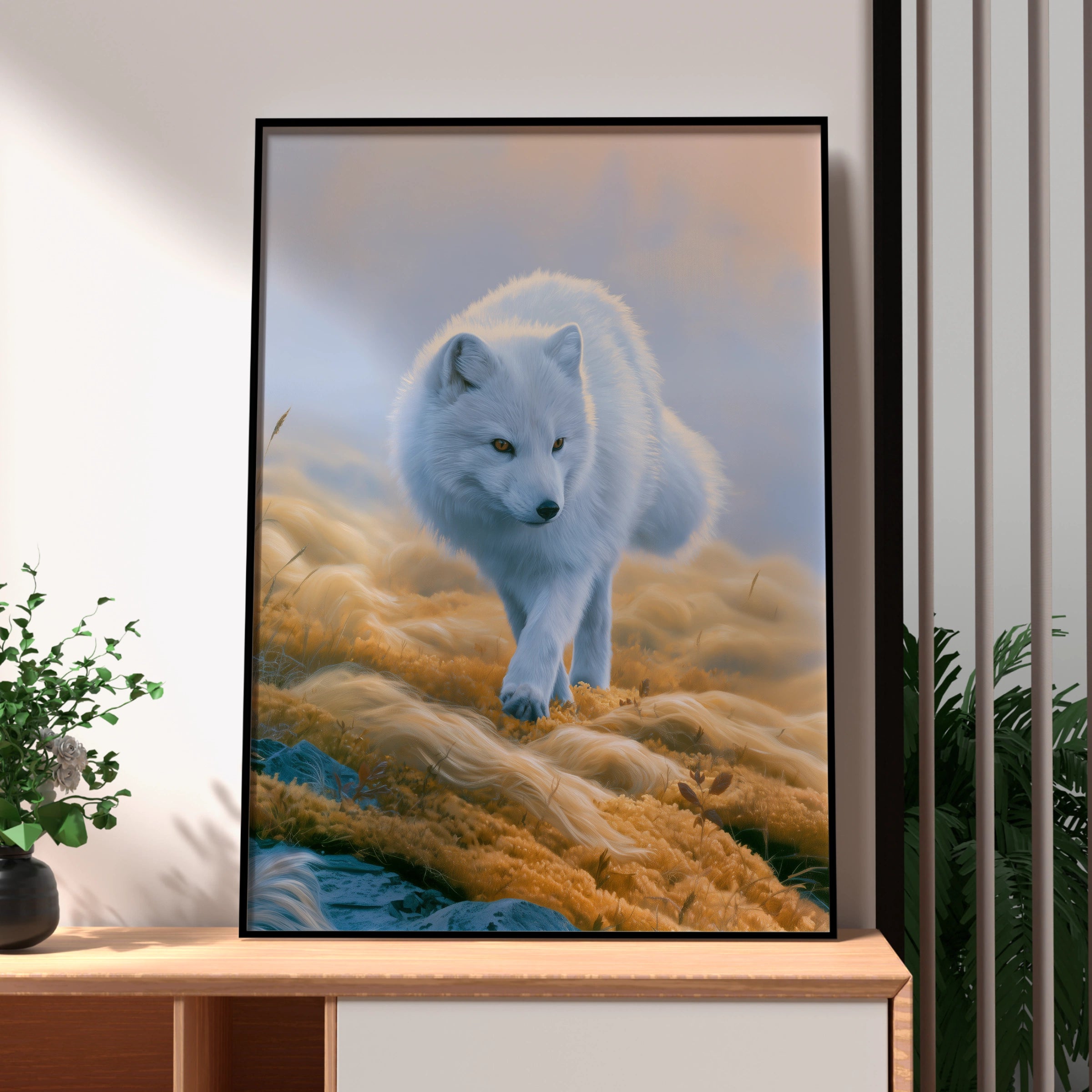 Arctic Fox Poster, White Fox Wildlife Print, Tundra Nature Wall Art