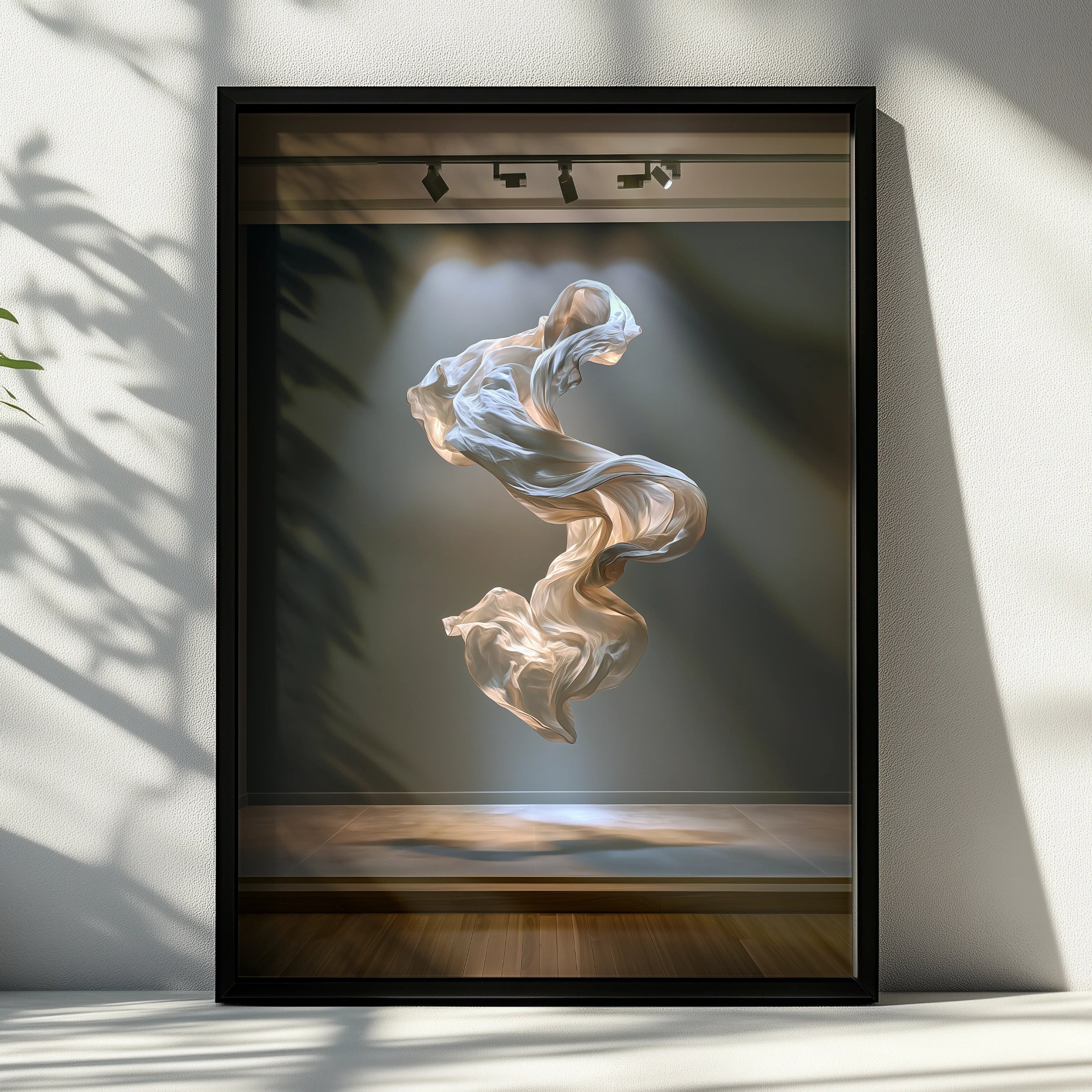 Flowing Fabric Art Poster, Floating Silk Sculpture, Modern Abstract Print