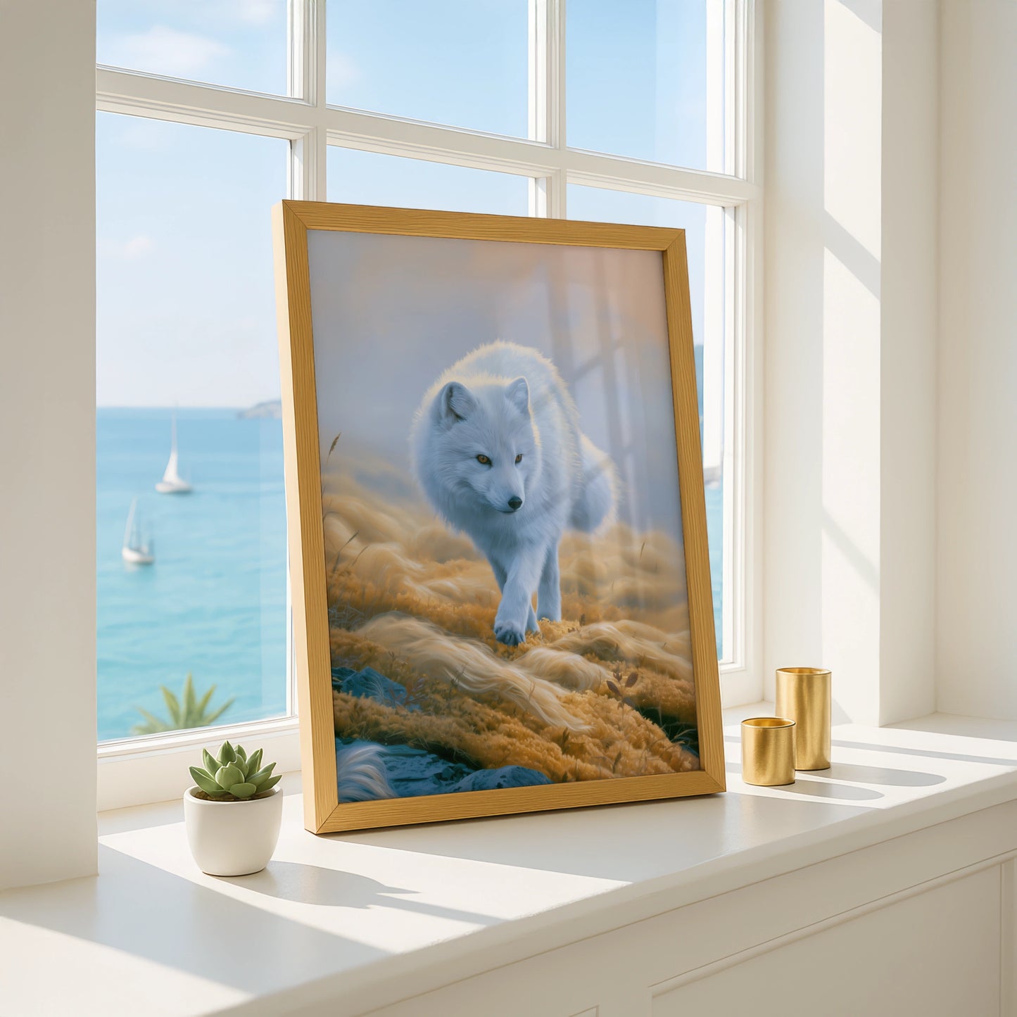 Arctic Fox Poster, White Fox Wildlife Print, Tundra Nature Wall Art