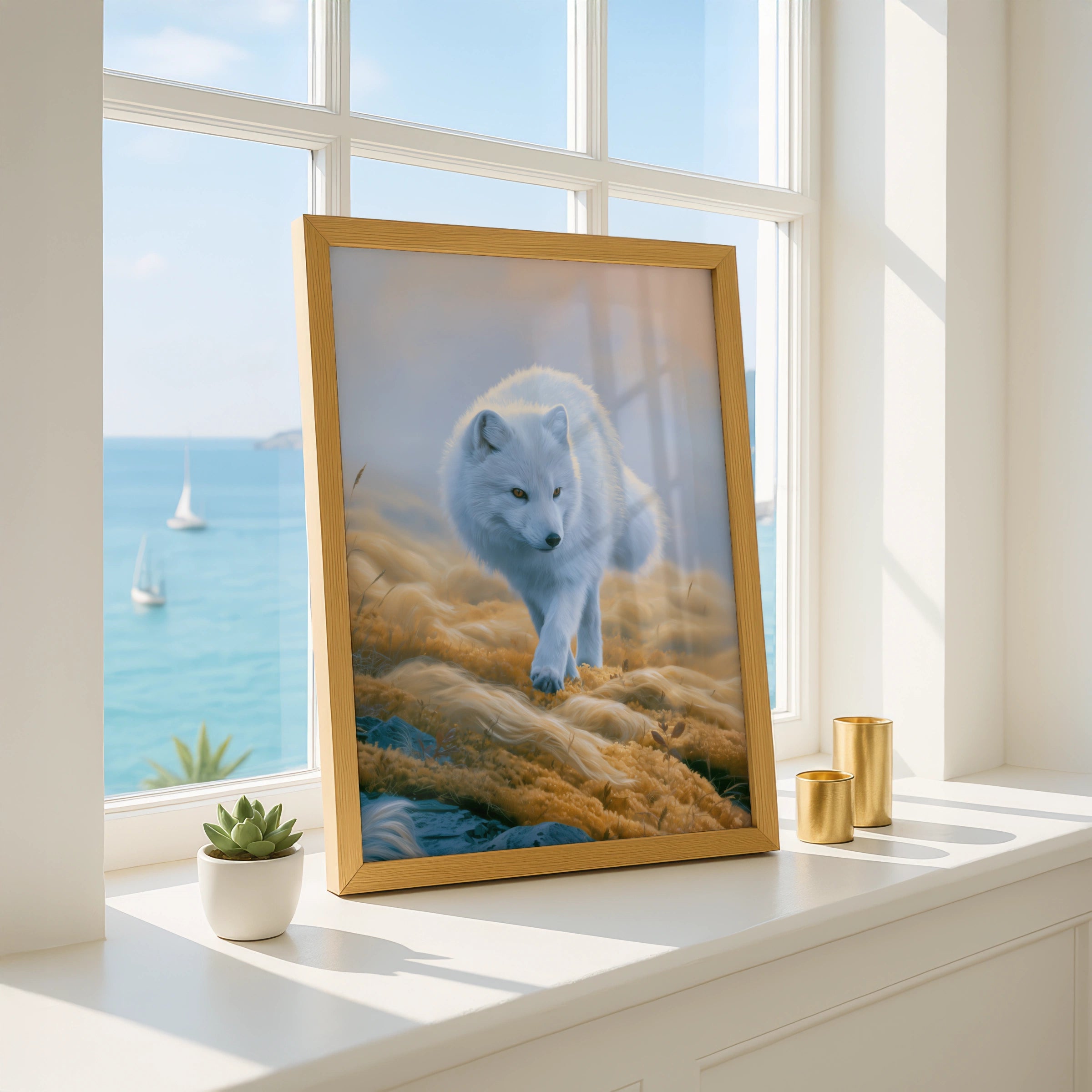 Arctic Fox Poster, White Fox Wildlife Print, Tundra Nature Wall Art