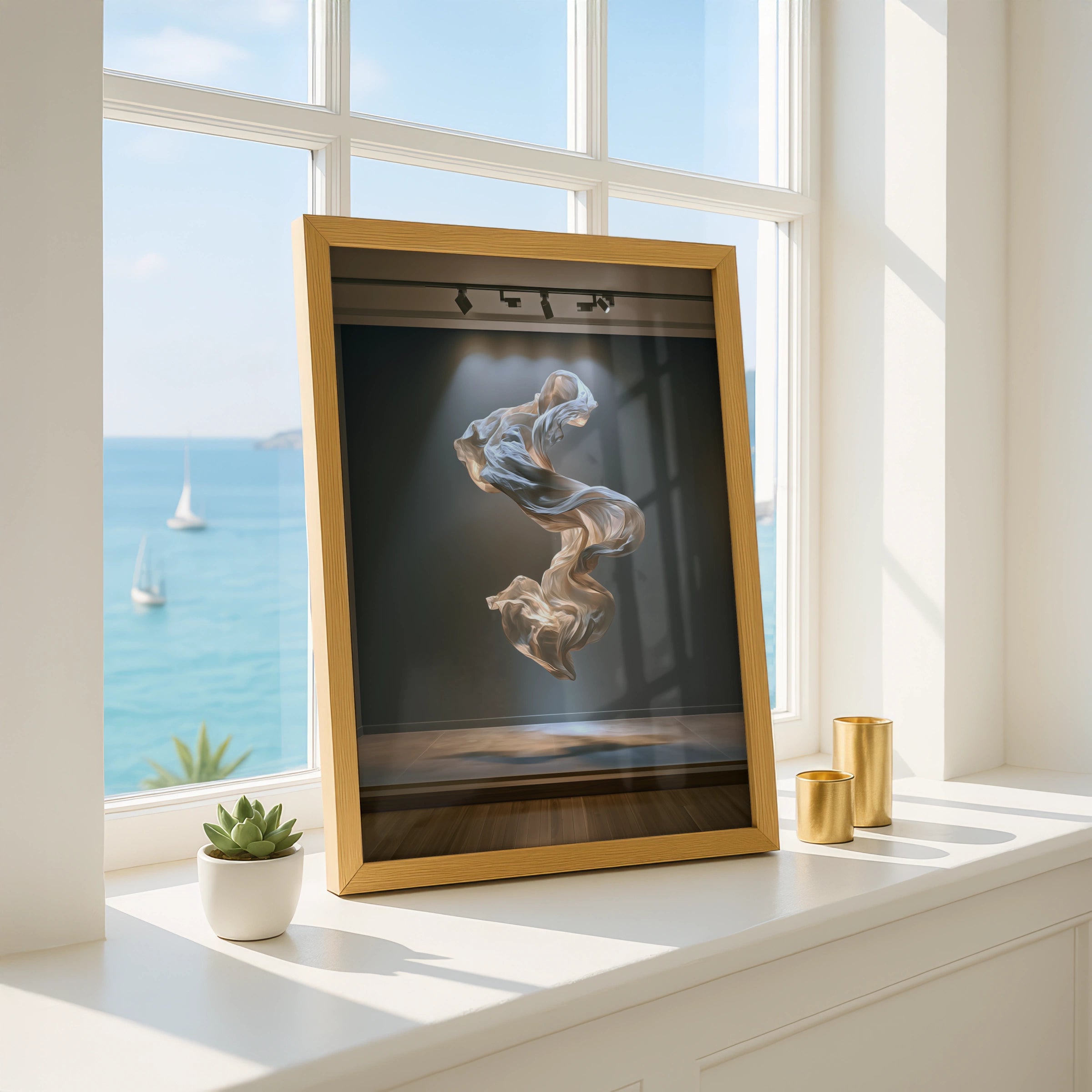 Flowing Fabric Art Poster, Floating Silk Sculpture, Modern Abstract Print