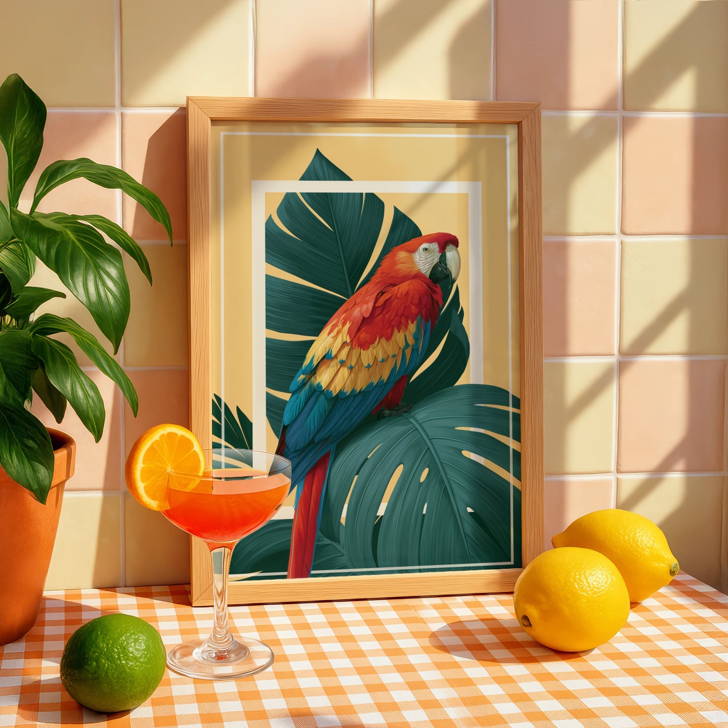 Scarlet Macaw Monstera Poster, Tropical Parrot Wall Art, Bold Botanical Print
