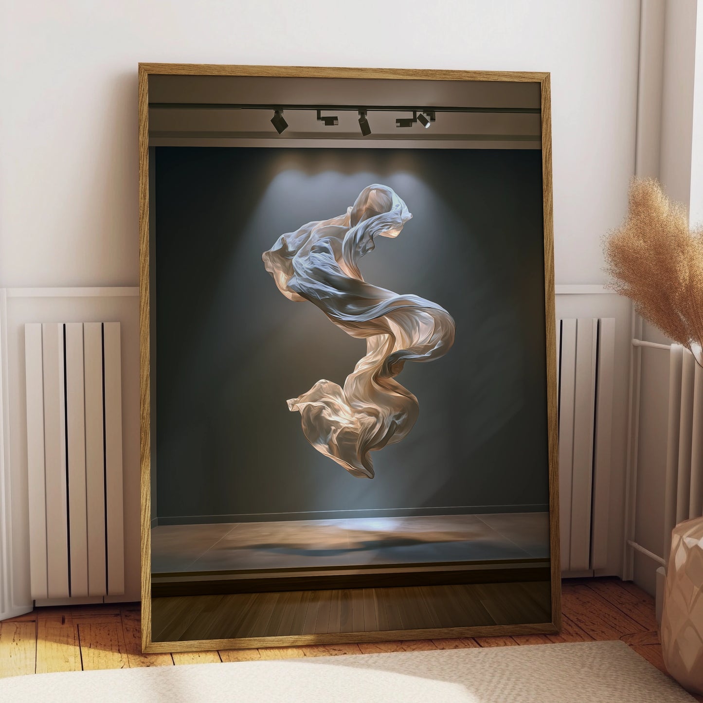 Flowing Fabric Art Poster, Floating Silk Sculpture, Modern Abstract Print