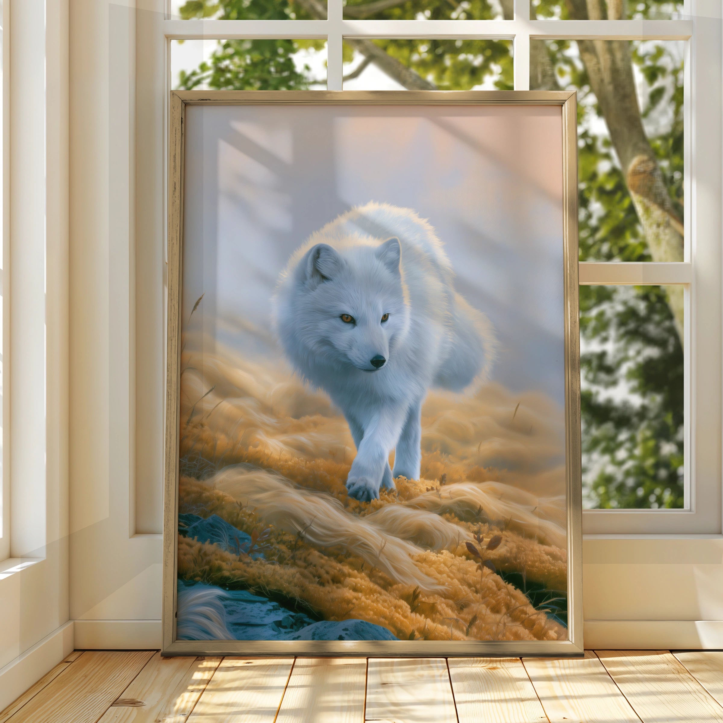 Arctic Fox Poster, White Fox Wildlife Print, Tundra Nature Wall Art