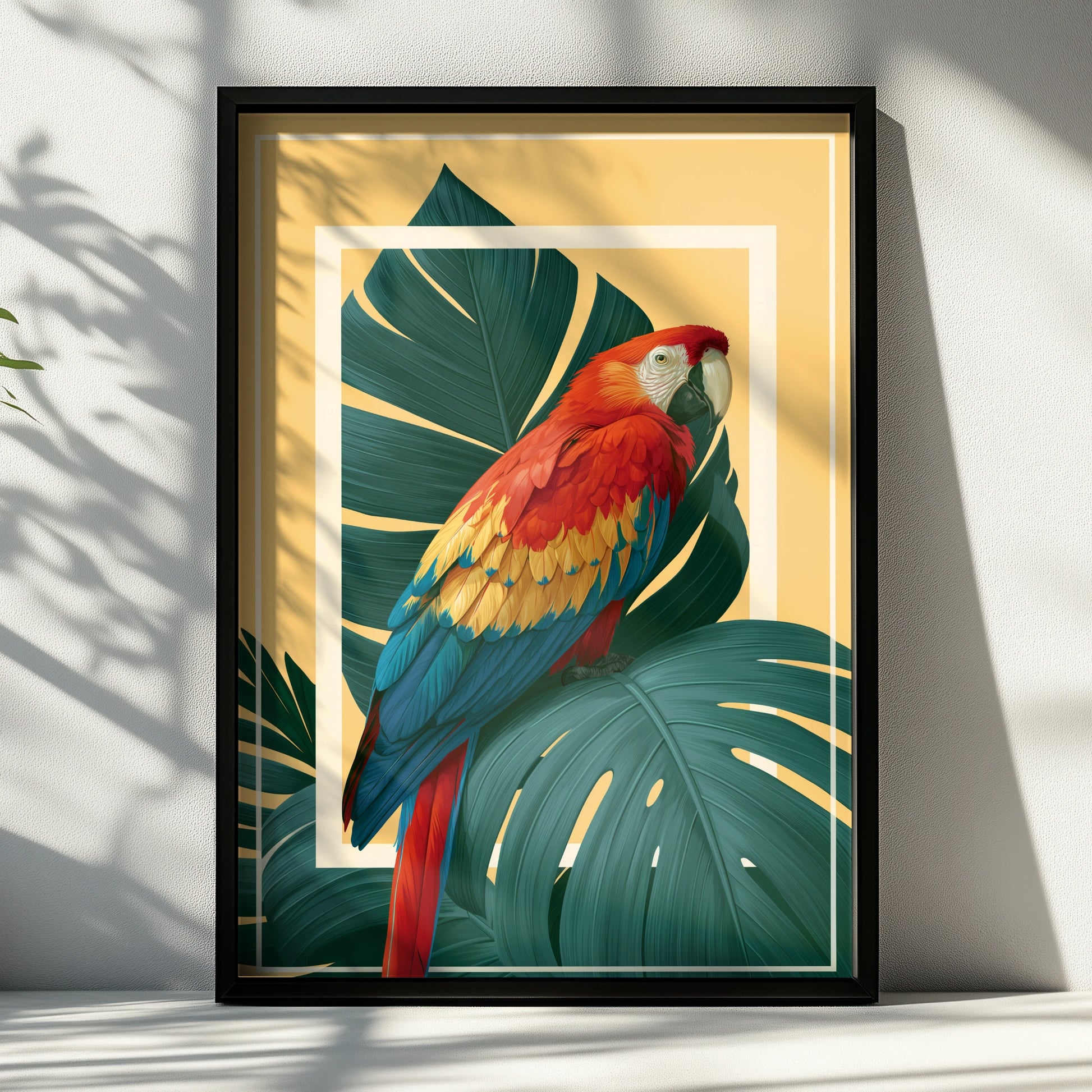 Scarlet Macaw Monstera Poster, Tropical Parrot Wall Art, Bold Botanical Print