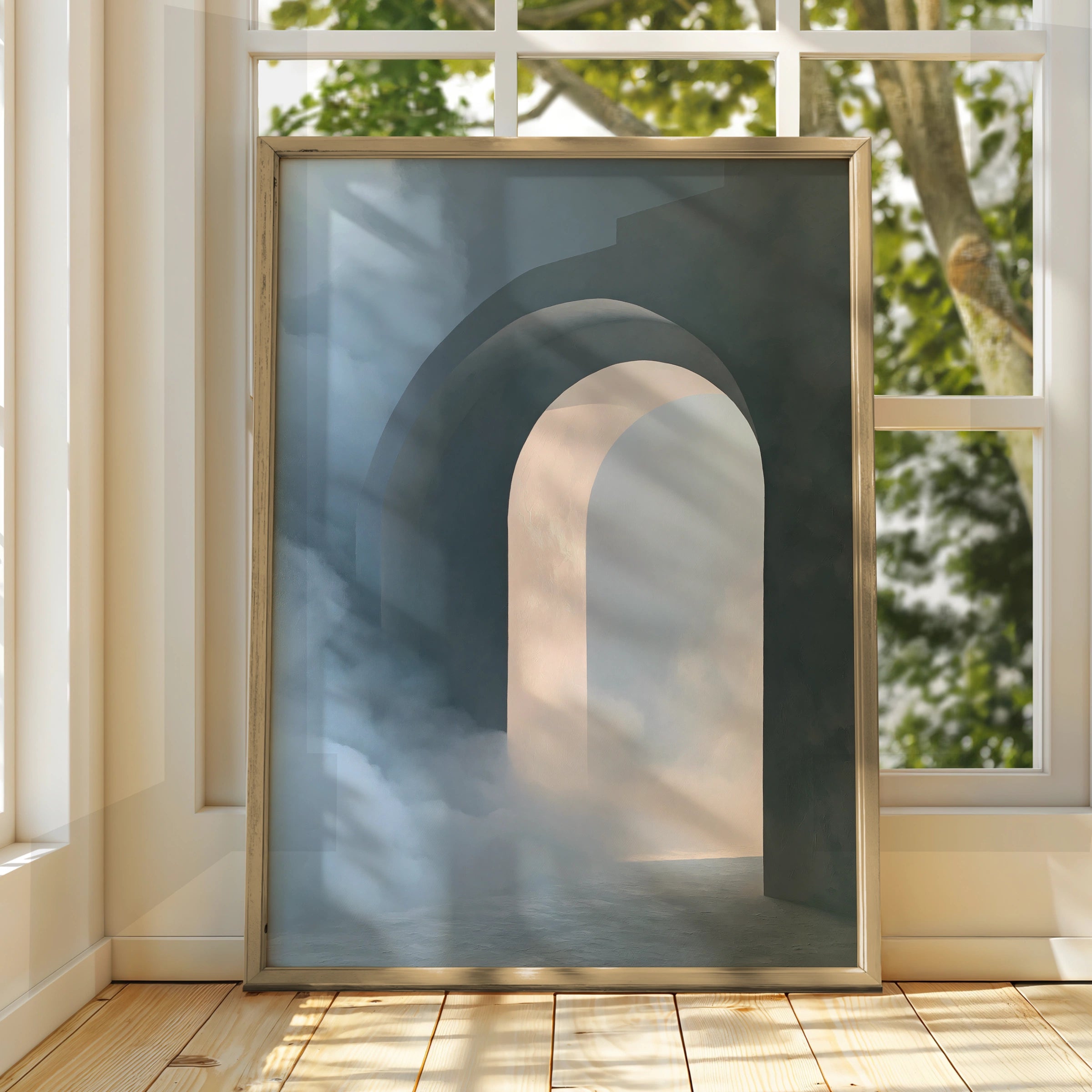 Abstract Arch Wall Art Poster, Dreamy Cloud Architectural Print, Minimalist