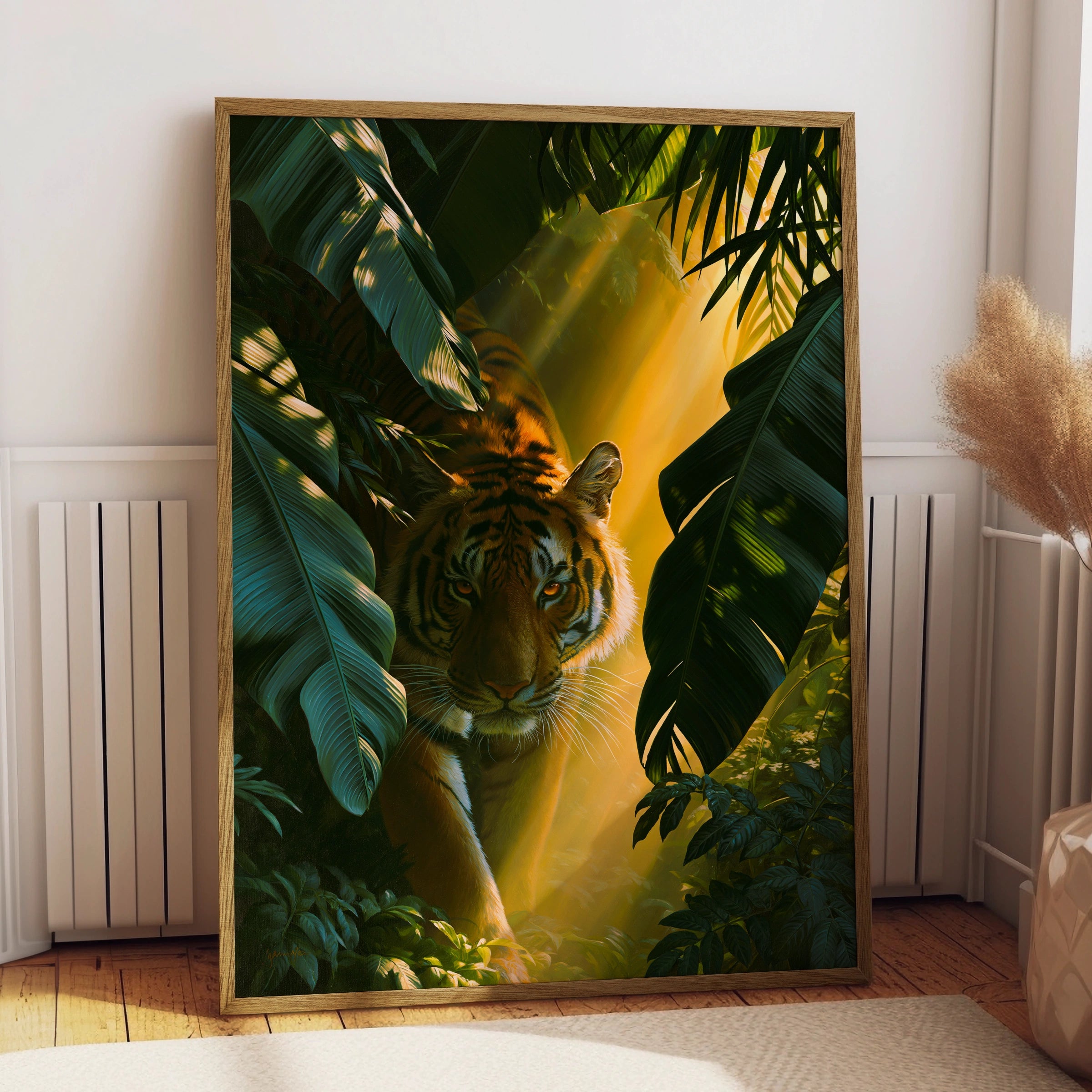 Bengal Tiger Jungle Sunlight Poster, Wildlife Wall Art, Tropical Print