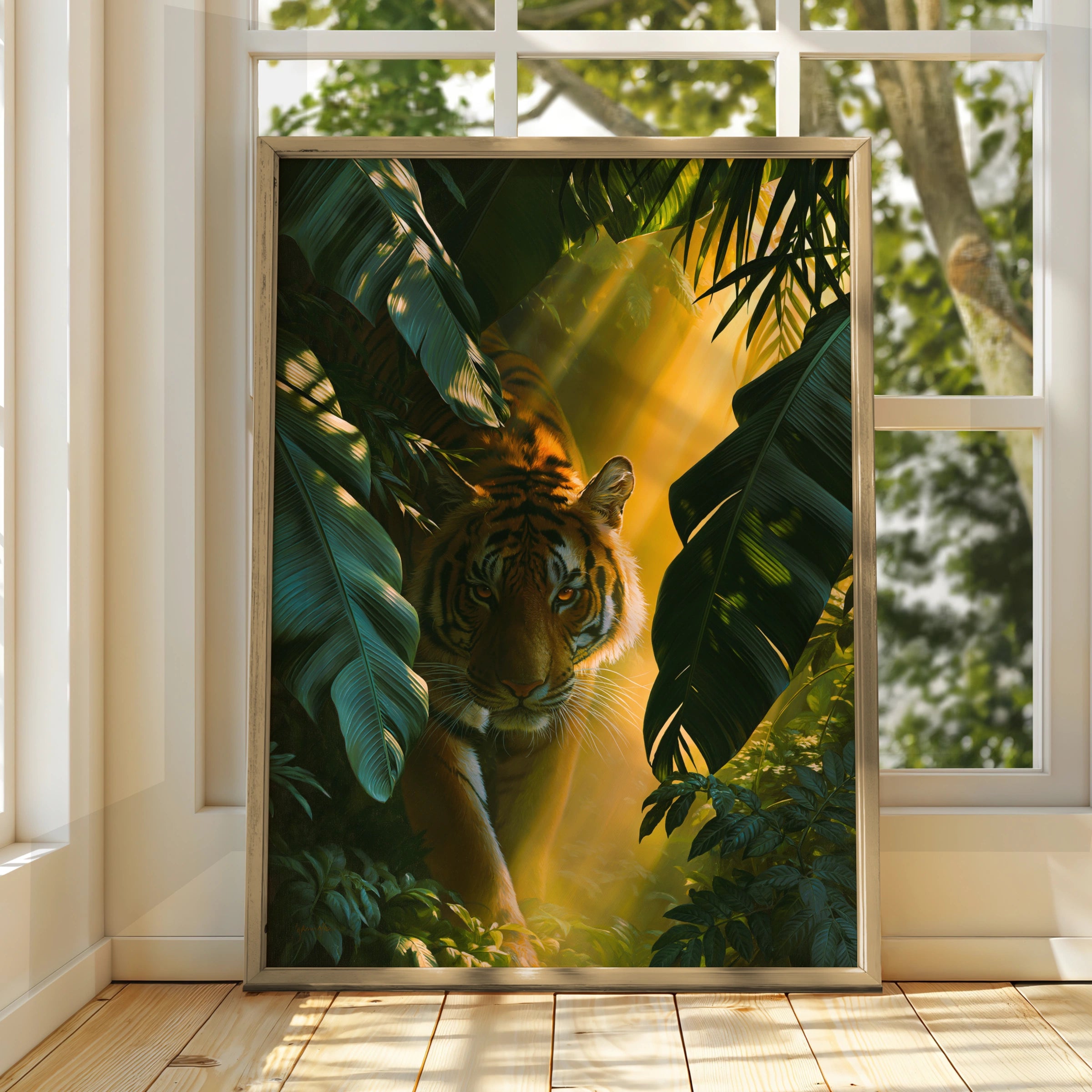Bengal Tiger Jungle Sunlight Poster, Wildlife Wall Art, Tropical Print