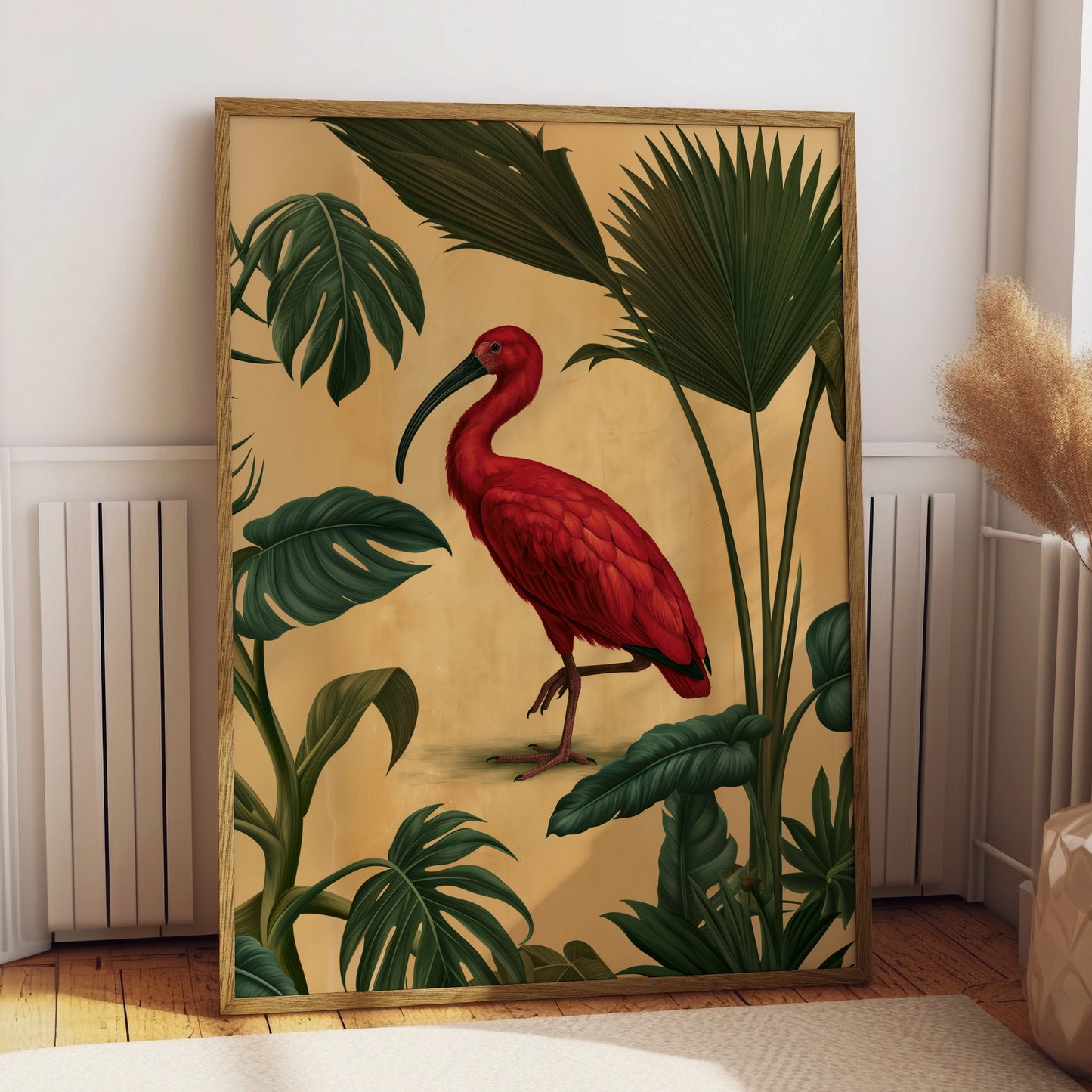 Scarlet Ibis Tropical Palm Poster, Botanical Bird Wall Art Print