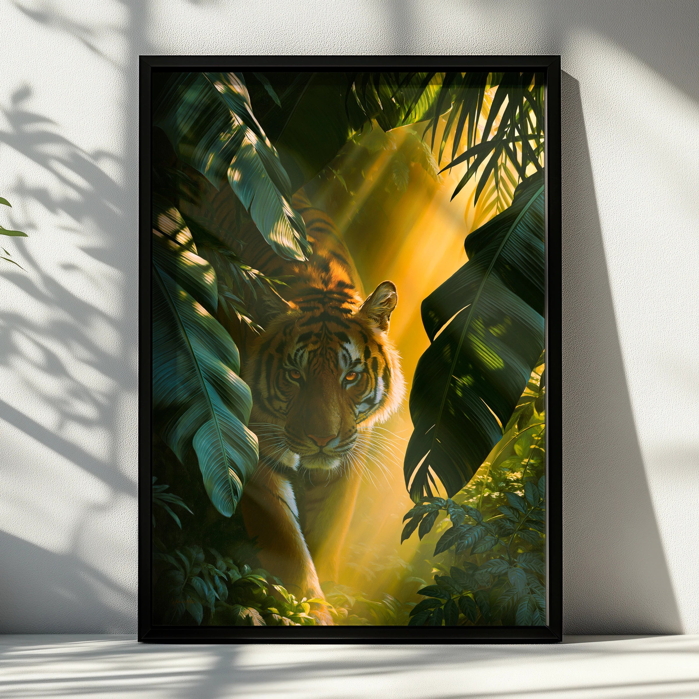 Bengal Tiger Jungle Sunlight Poster, Wildlife Wall Art, Tropical Print